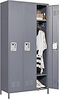 IKIMI 72" Tall 3-Door Metal Storage Locker with Shelves & Hooks - Durable Steel Employee Locker for Gym, Office, Home, School