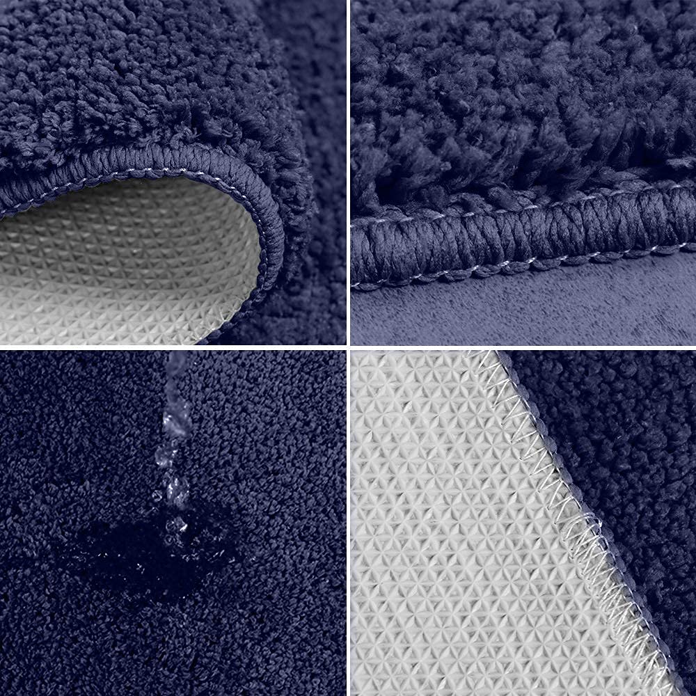 Lot de 3 tapis de bain antidérapants en microfibre douce à haute densité absorbant l'eau et lavable en machine (bleu marine)