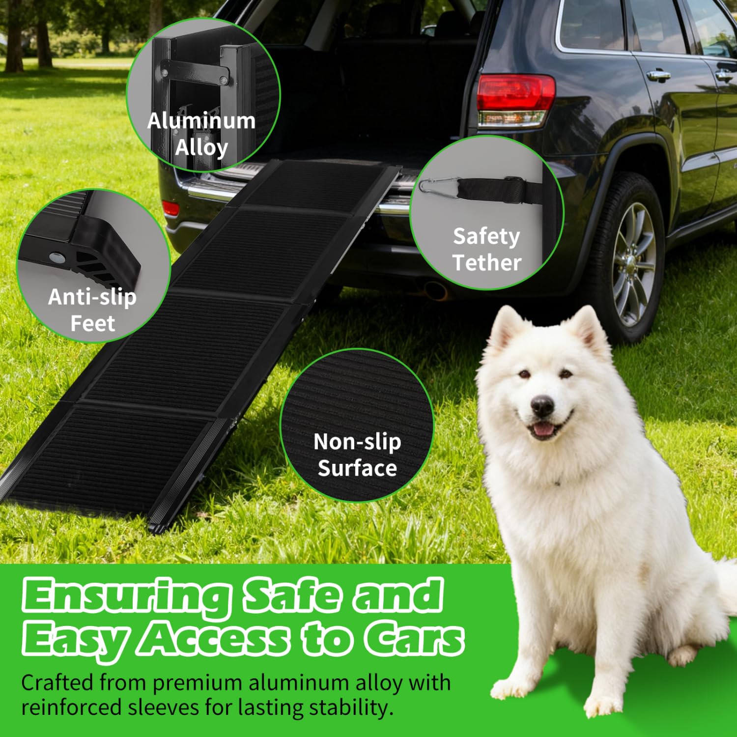Nobleza - Rampa para Perros para Coche 170 cm, Rampa Plegable Cama para Mascotas de Metal con Alfombra Antideslizante para Perros Menos de 110kg, Escalera para Perros Medianos Grande
