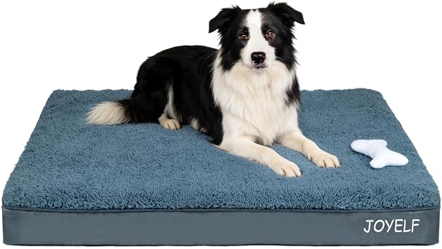 JOYELF Large Dog Crate Bed Mats Orthopedic Dog Bed, Egg Crate Foam Waterproof Dogs Pad with Washable Removable Cover, a Squeaker Toy as Gift