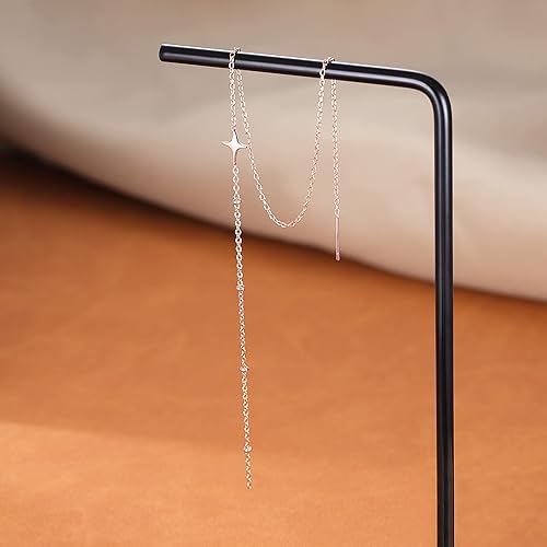 Miniatura 4 de SLUYNZ 925 Sterling Silver Star Long Dangle Earrings Chain for Women Teens Line Dangle Earrings Tassel Threader Chain