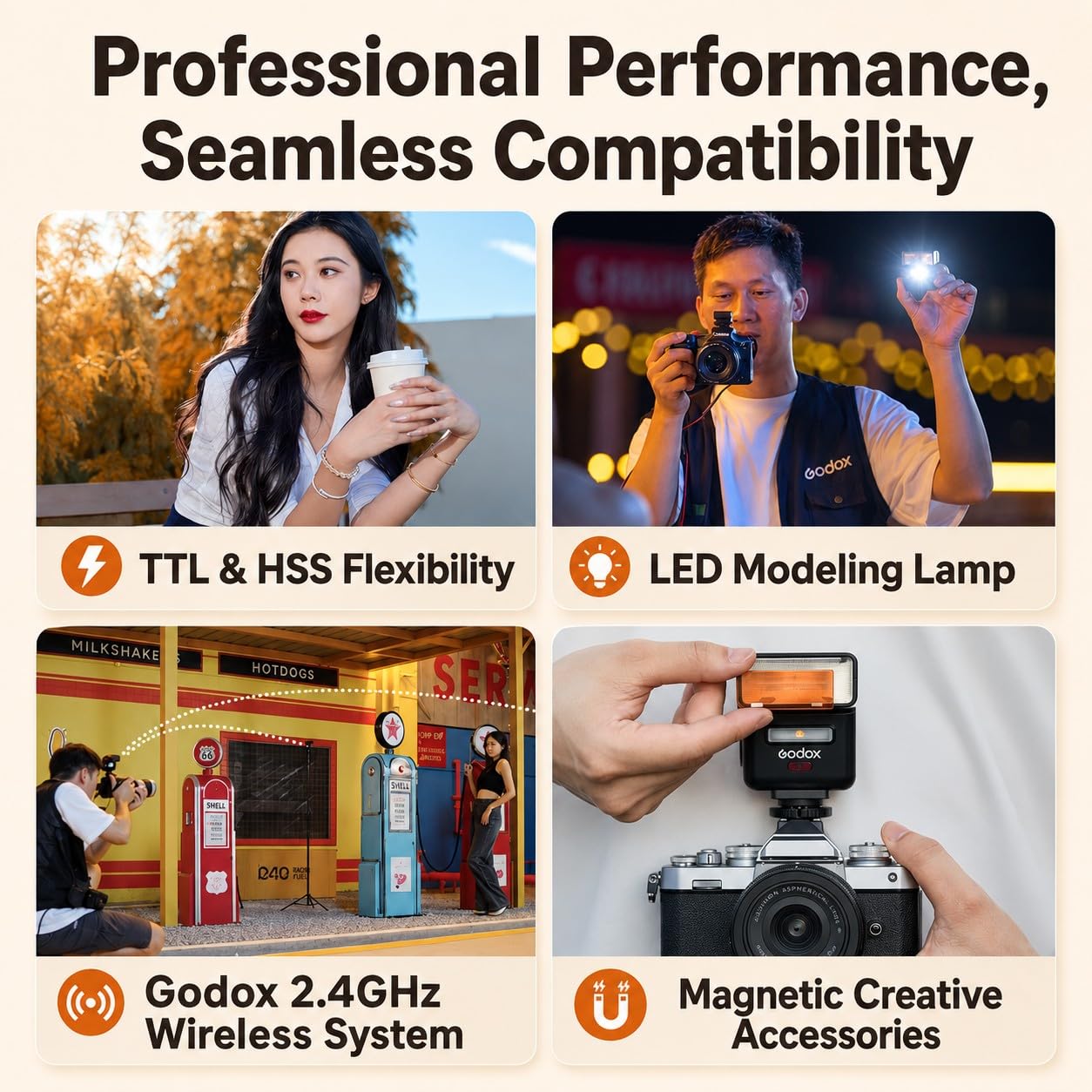 Godox iT32 TTL Flash do Fuji z bezprzewodowym wyzwalaczem X5-F, 2,4G HSS 1/8000s | ekran dotykowy i LED, kompatybilny z Fujifilm X100VI X-E5 XT5 X100V X100T XS20 XS10 XT30II XM5 GFX5 0S GFX50R XT4 XT3 | Ekran dotykowy i LED, kompatybilny z Fujifilm X100VI