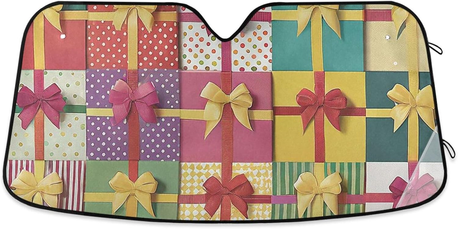 Foldable Windshield Sun Shade for Car, Gift Bows Windshield Sunshade Visor Protector Blocks UV Rays, Protect and Cool Vehicle Interior, 57 x 32 Inch