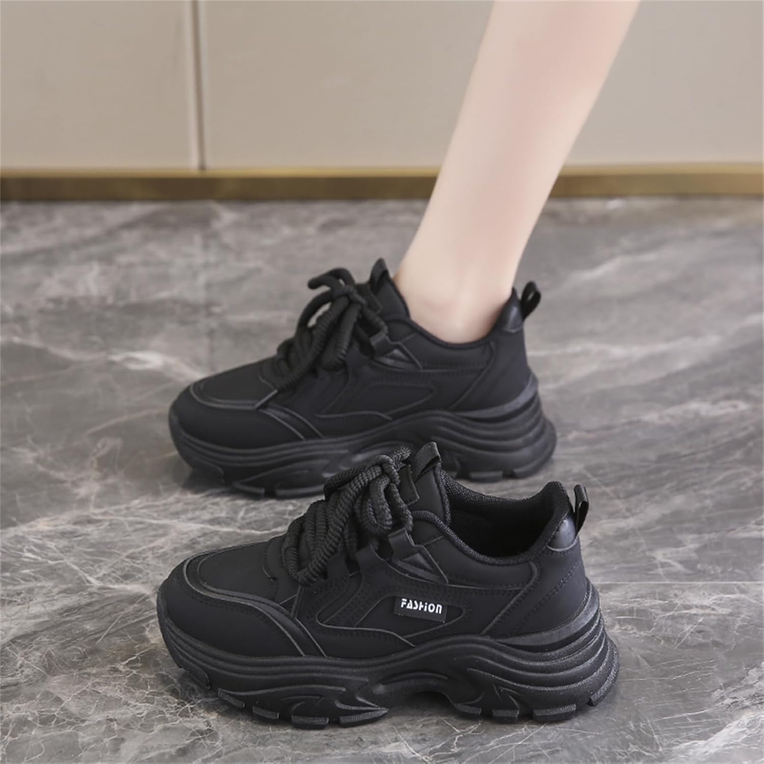 Chunky Sneakers for Women Fashion Platform White Leather Casual Dad Shoes Comfortable Non-Slip Wedge Walking Sport Driving Workout Shoes - Image 2