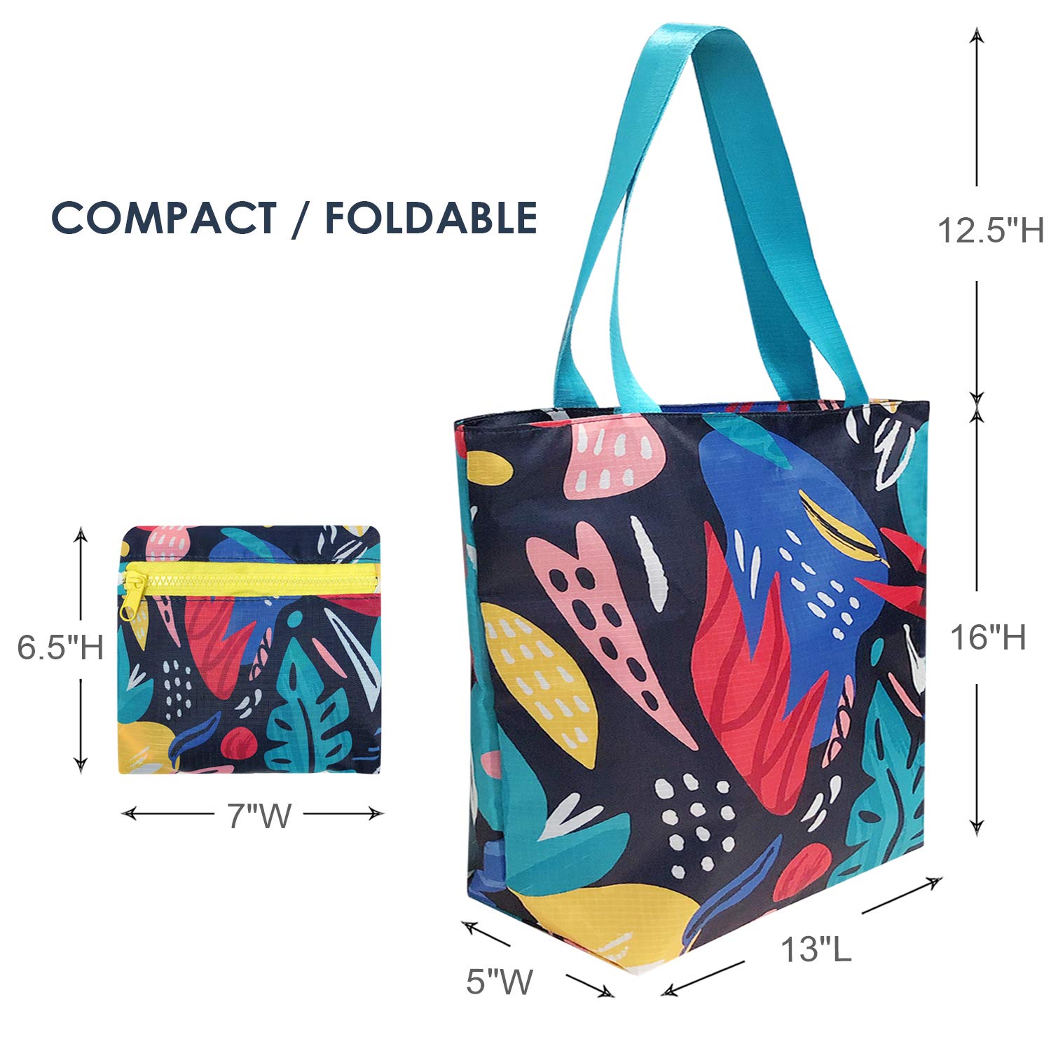 Wrapables Carryall Shopping Travel Tote Bag with Durable Ripstop Polyester - Foldable, Waterproof, and OEKO-TEX Certified, Large, Dark Retro