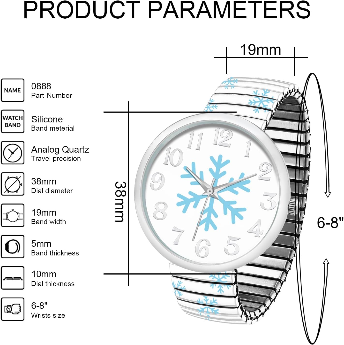 Blekon Christmas Theme Women Watch Large 38mm White Face Stretch Band Watches