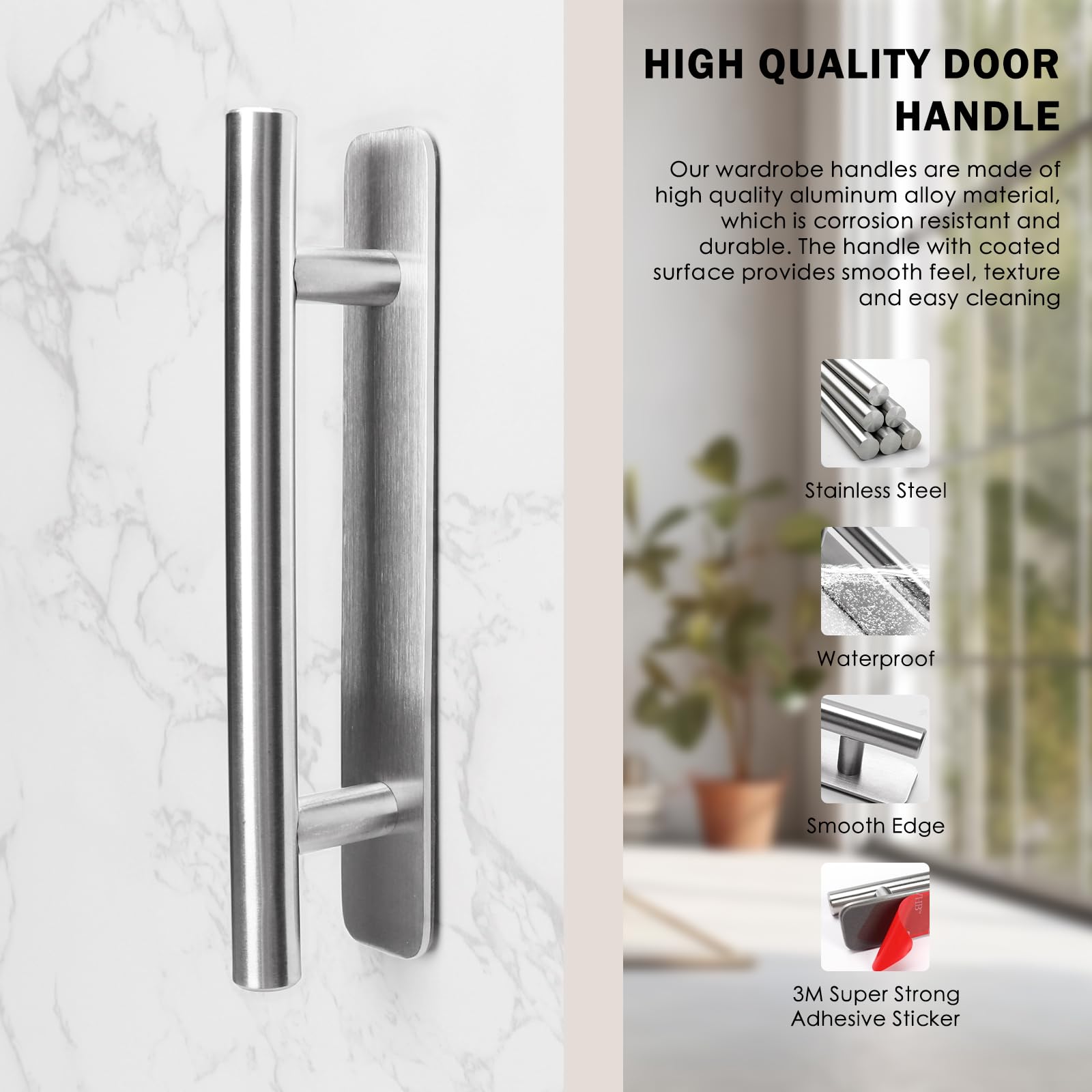 Maniglie Armadio Autoadesive 2 Pezzi - Acciaio Inox Spazzolato Argento, 148mm, Per Mobili Cucina - Foto 5