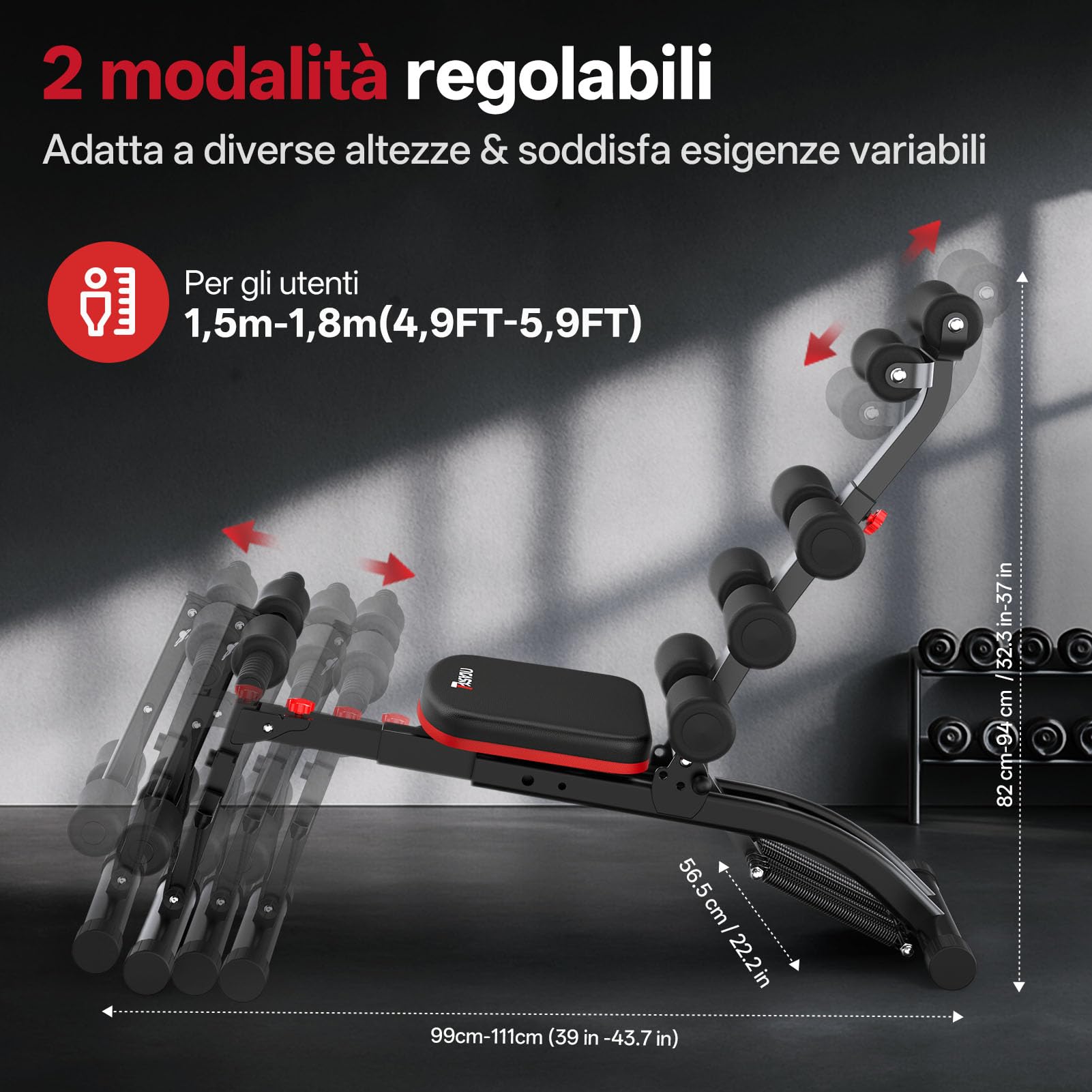 PASYOU Macchina Addominali con Fascette Resistive, Allenatore Addominale Pieghevole Regolabile, Panca Allenamento 135 KG per Palestra Domestica, Sedia Esercizi Corpo Completo