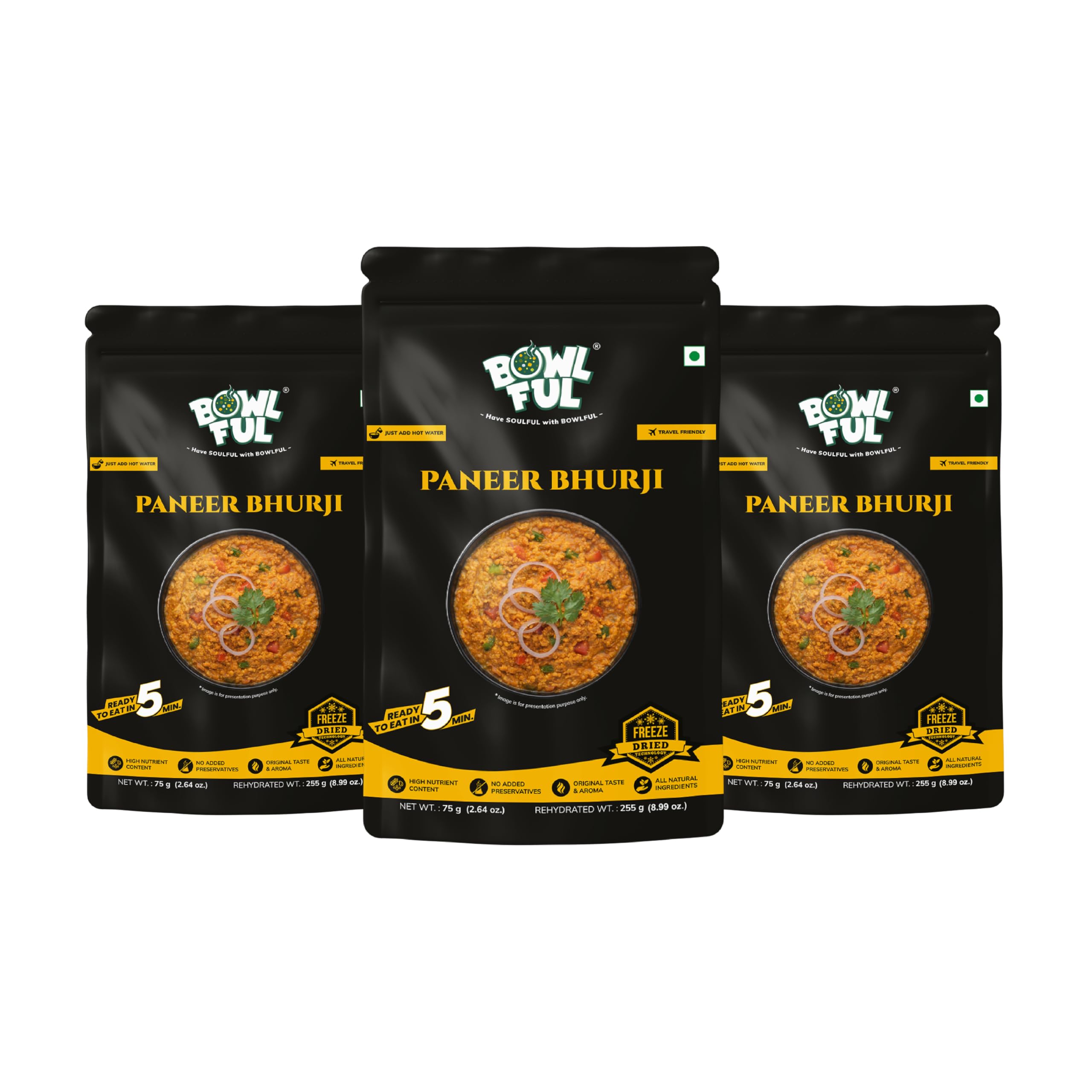 Bowlful Paneer Bhurji, 70 GMS, Protein Rich Paneer with Spices and Vegetables | Pure Natural, Freeze Dried Food (Pack of 3)-image-32