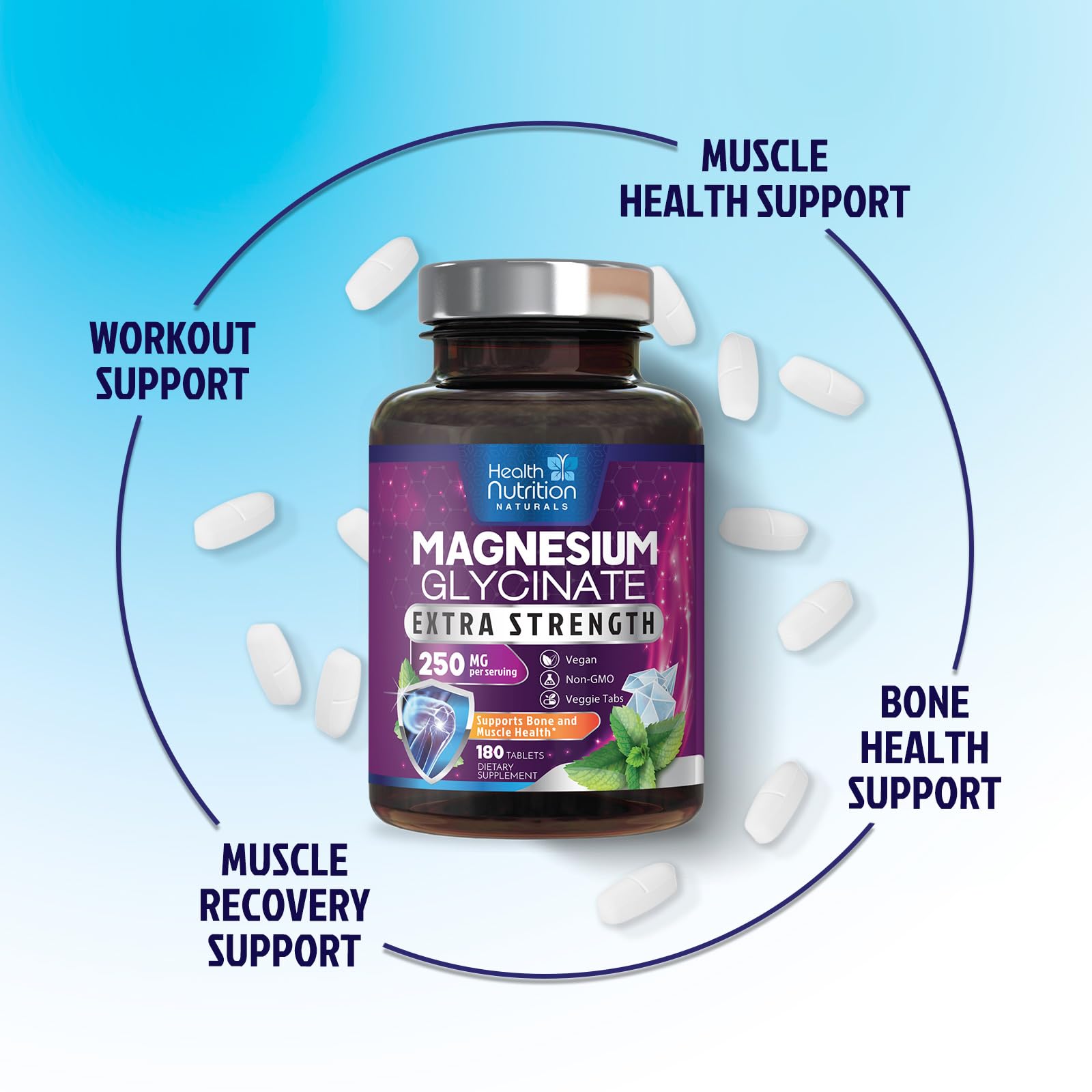 Magnesium Glycinate 250mg Per Serving - 100% Chelated Magnesium for Max Absorption - Sleep Support, Muscle, Nerves, Bone & Heart Health Support Supplement, Vegan - Bottled in the USA - 180 Tablets — Amazon image 6