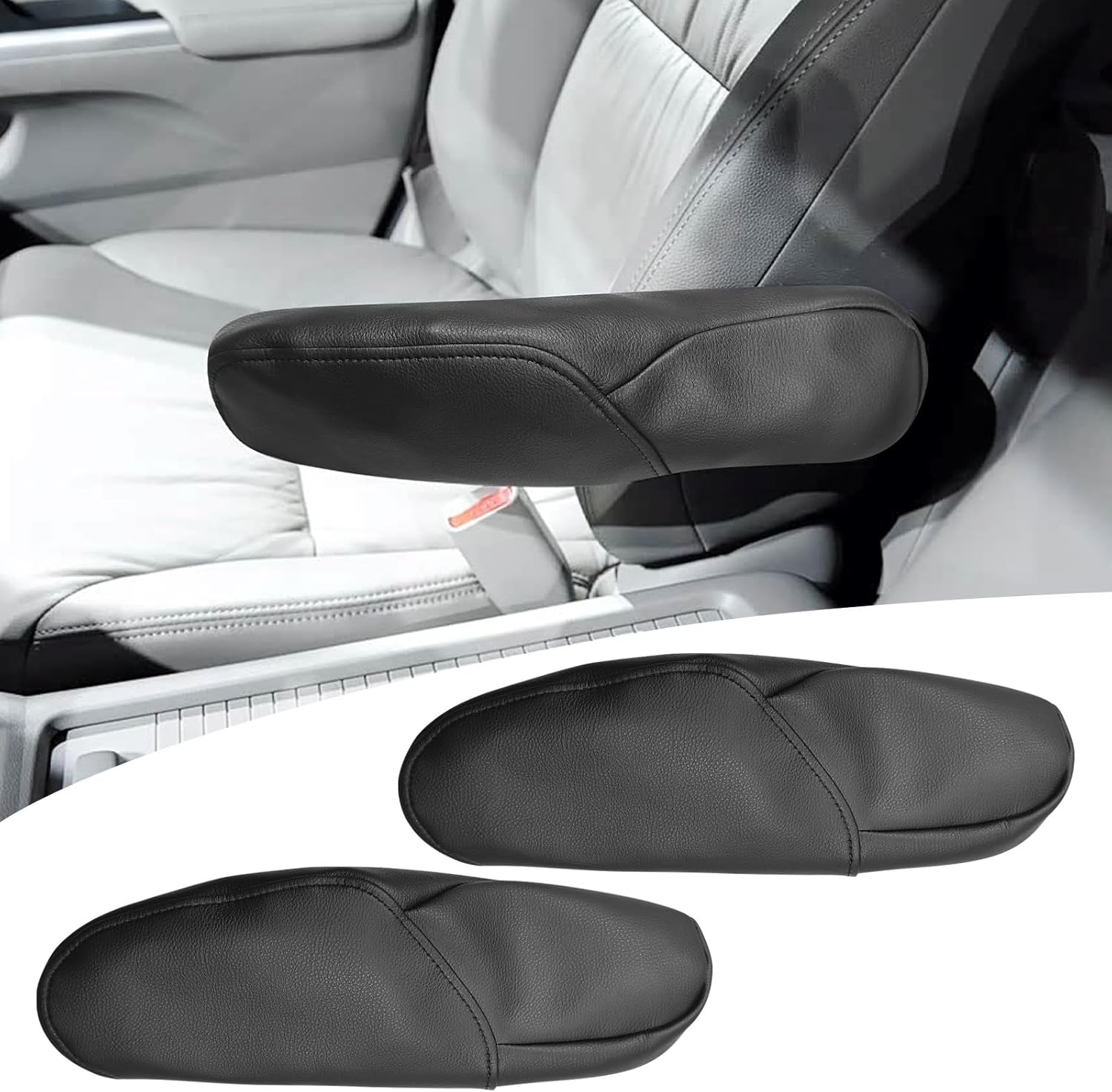 2PCS Car Front Seat Armrest Cover Compatible with Honda CRV 2012-2014 Leather Left and Right Seat Arm Rest Cover Black (Only Leather Part)