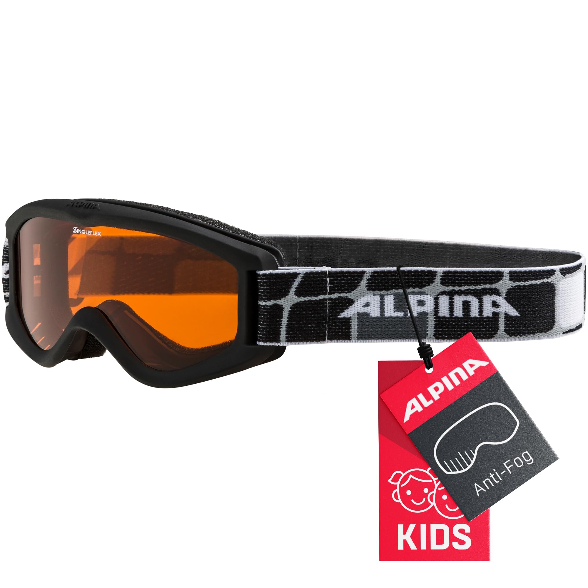 ALPINA CARVY 2.0 - Beschlagfreie, Extrem Robuste & Bruchsichere Skibrille Mit 100% UV-Schutz Für Kinder, black matt, One Size