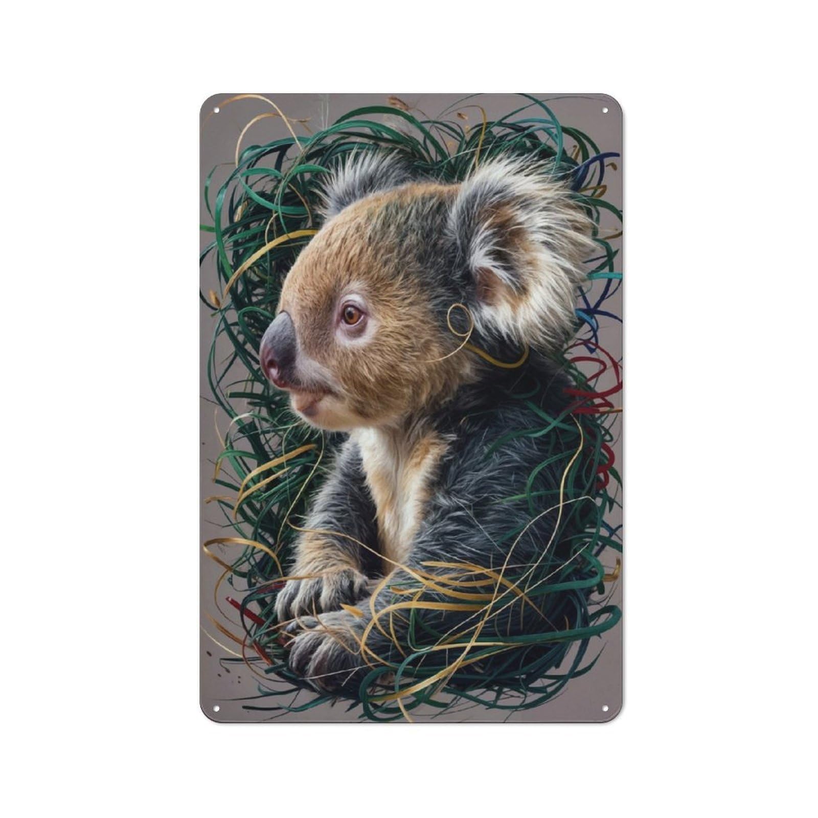 Junmoney Koala In Green And Gold Rustic Metal Sign 30X20cm For Kitchen Or Home Bar, Gift For Kitchen Decor Lovers During The Christmas Season