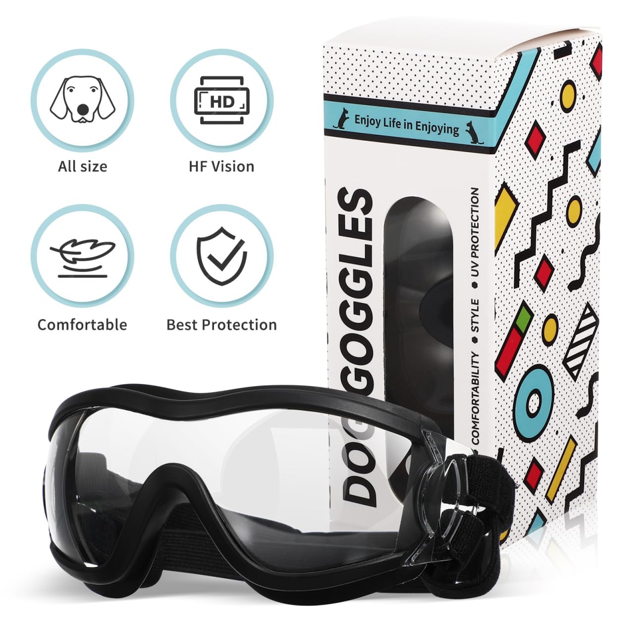 balacoo Hundebrille Transparente Schutzbrille Mit Verstellbarem Gummiband Winddichter Augenschutz Aus Pc-Material Für Hunde Bei Sport Laufen Spaziergängen Und Outdoor-Aktivitäten