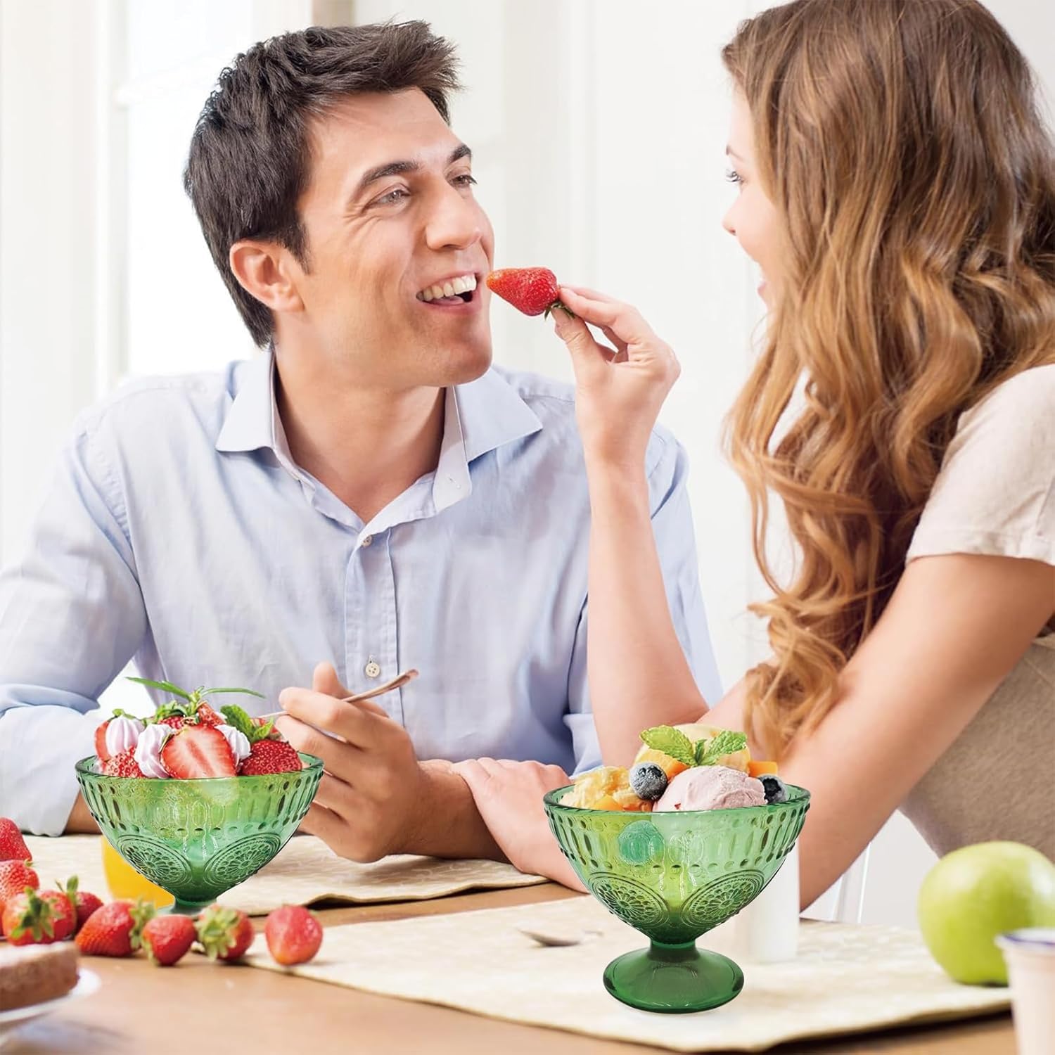 6PCs Set Small Cute Footed Embossed Glass Dessert Bowls for Dessert, Sundae, Ice Cream, Fruit, Salad, Snack, Cocktail, Condiment 7.44oz with 6 Pcs Flower Spoons - Image 7