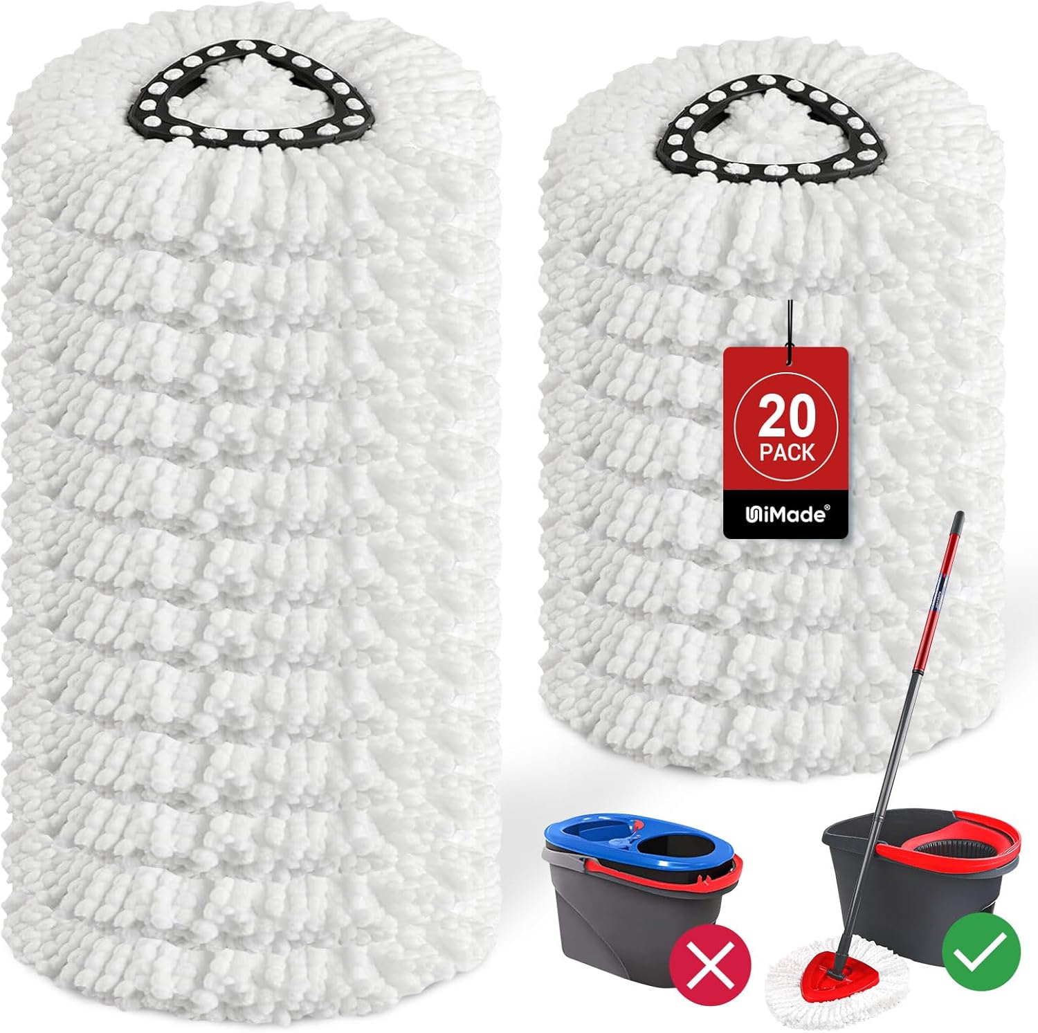 20 Pack Mop Heads Replacements for O-Cedar EasyWring Spin System, Microfiber Spin Head Mop Refills Bulk, Deep Clean, Machine Washable Mop Replacement Heads for Home and Commercial