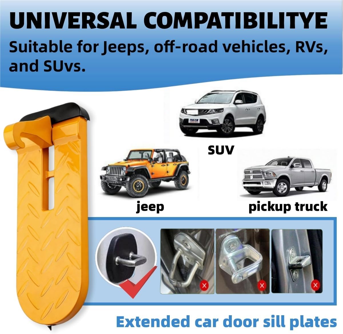 Car Door Step for Roof Access, Extended Folding Door Latch Step, Non-Slip Aluminum Alloy Pedal with Window Breaker, Fits Most Cars SUVs Trucks, Yellow, 8.27 x 3.15 in-Yellow