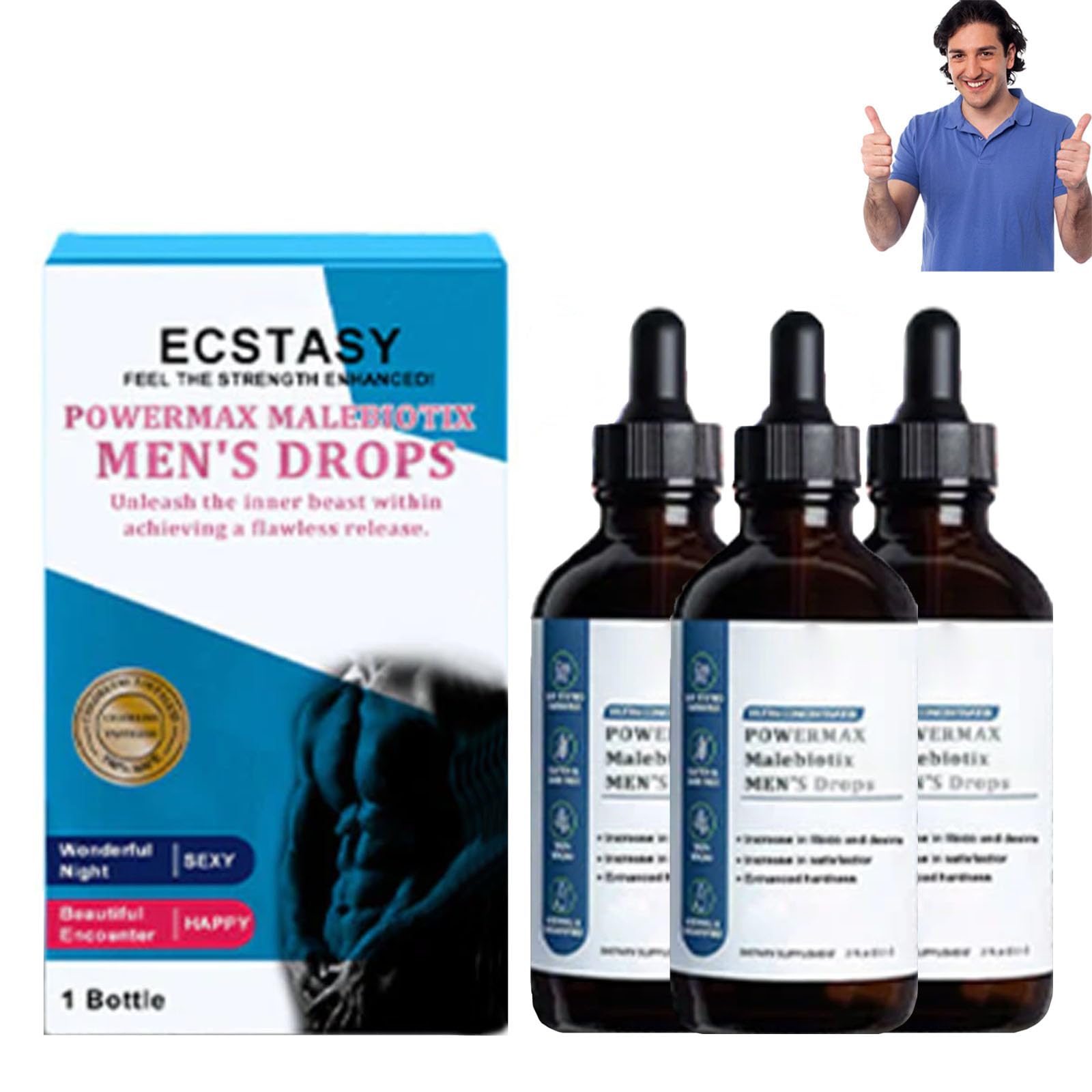 Powermax Malebiotix Men's Drops, Secret Drops for Strong Men, Secret Happy Drops for Strong Men, Pleasure Oral Drops, Desire Fusion Passion Elixir, Male Strength Secret Drops (3pcs)
