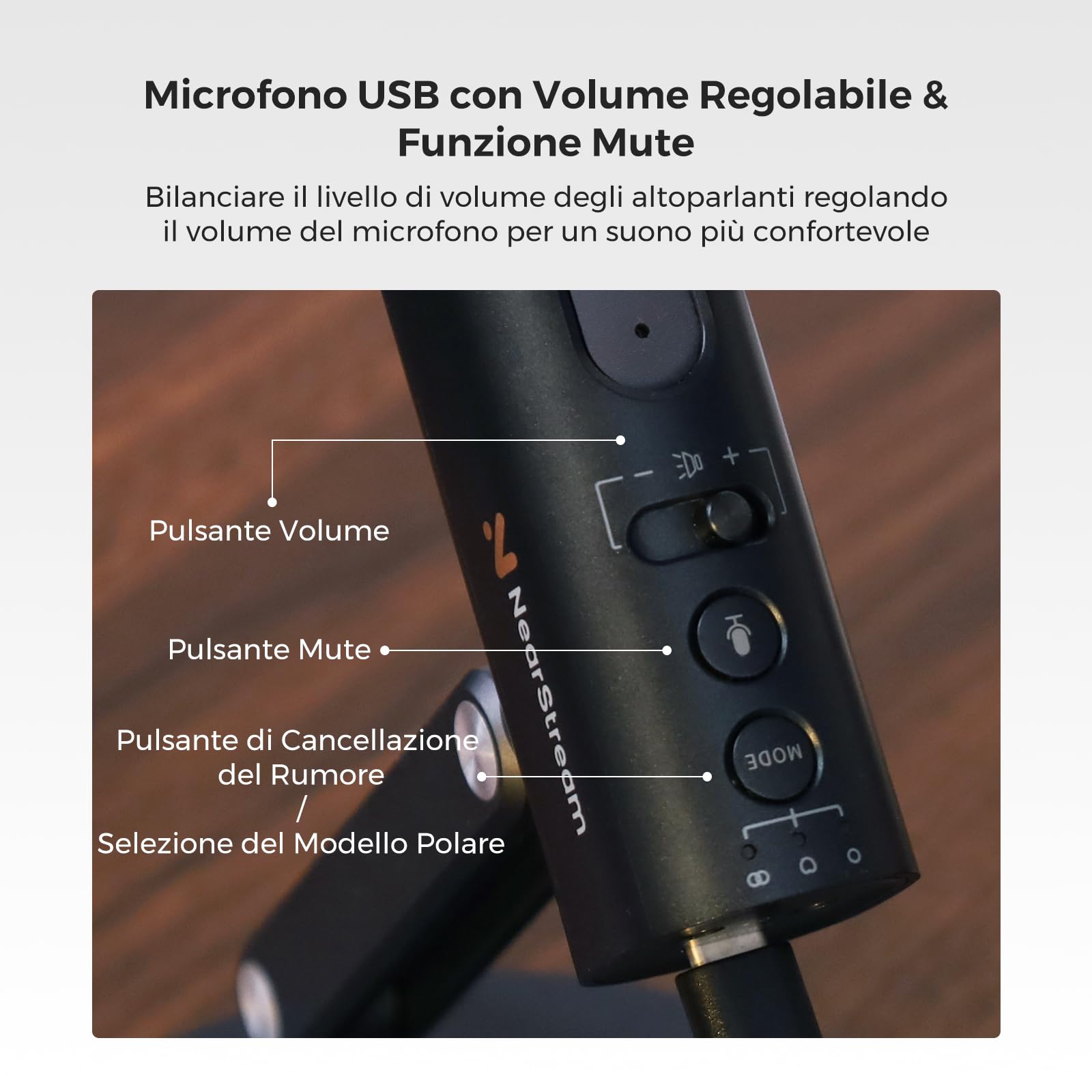NearStream Microfono a condensatore USB per PC, fotocamera, microfono podcast per streaming/registrazione, microfono desktop con 8 microfoni/cancellazione del rumore/3 modelli polari/controllo