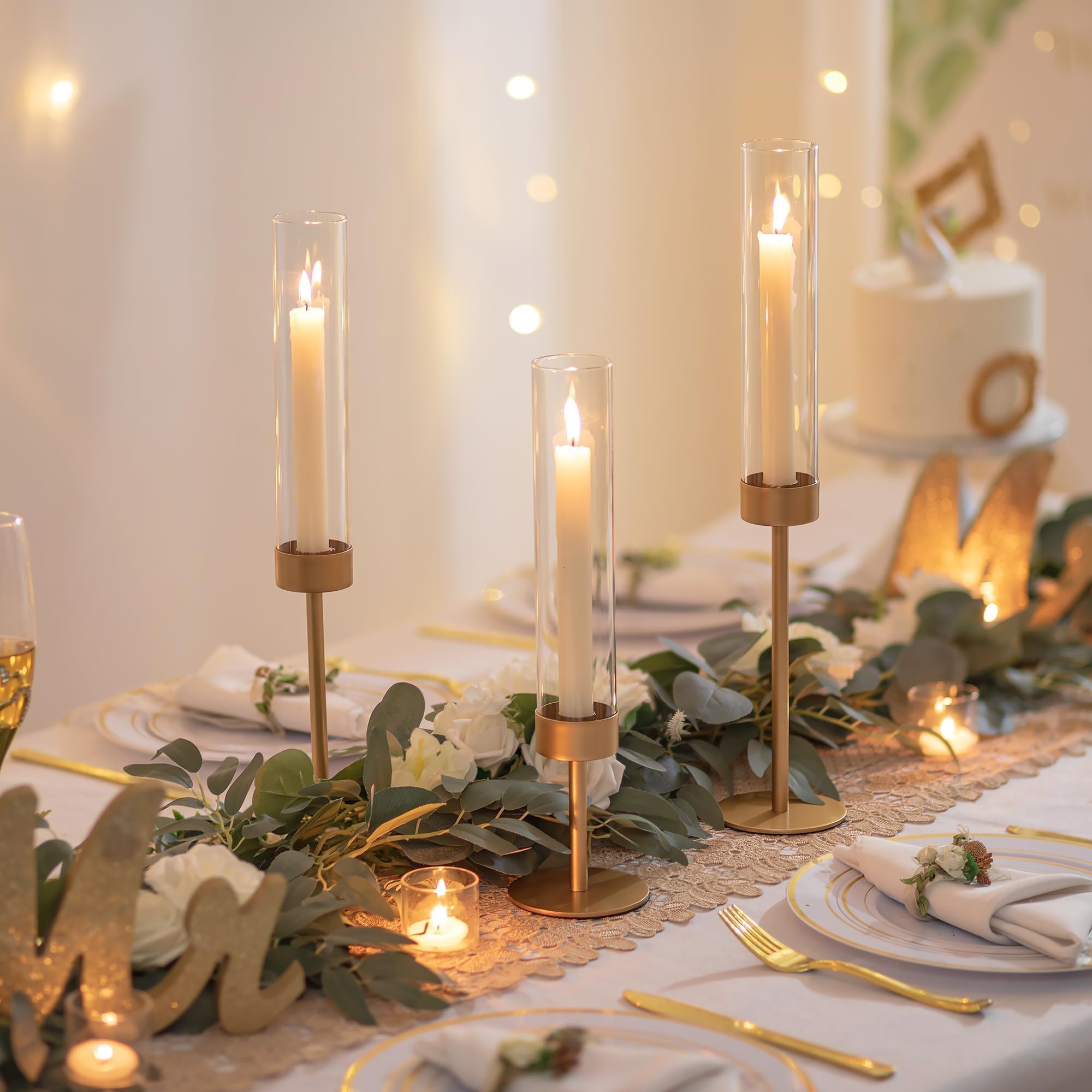 Romadedi Lot de 6 bougeoirs avec cylindre en verre - Bougeoirs en verre et métal pour Noël, mariage, décoration de fête à la maison