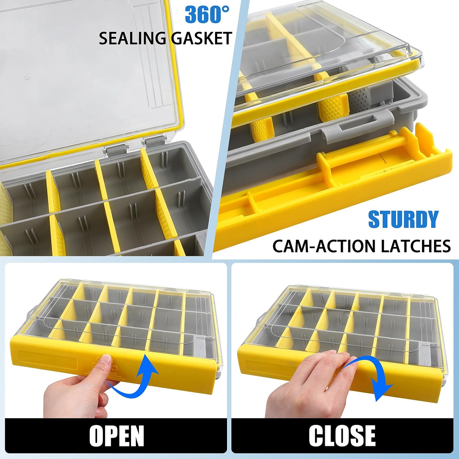 Fishing Tackle Box, Waterproof 3600 3700 Plastic Tackle Box Organizer with Removable Dividers, Fishing Gear Lures Tackle Storage Trays Gifts for Men (3600+3700)