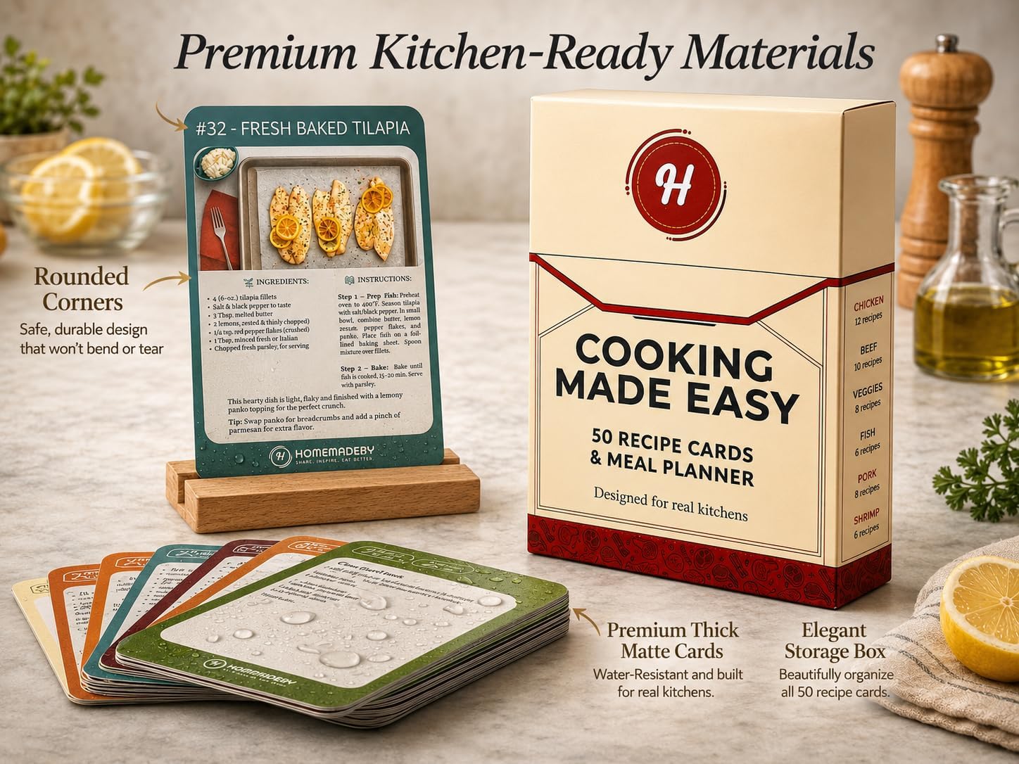 Quick & Easy Recipe Cards for Dinner Ideas – 50 Tasty Meals Recipes for Busy People | 10 Weeks Menu Planner | Simple Cookbook Alternative | Cooking Tips | Blank Cards | Homemadery Flash Cards