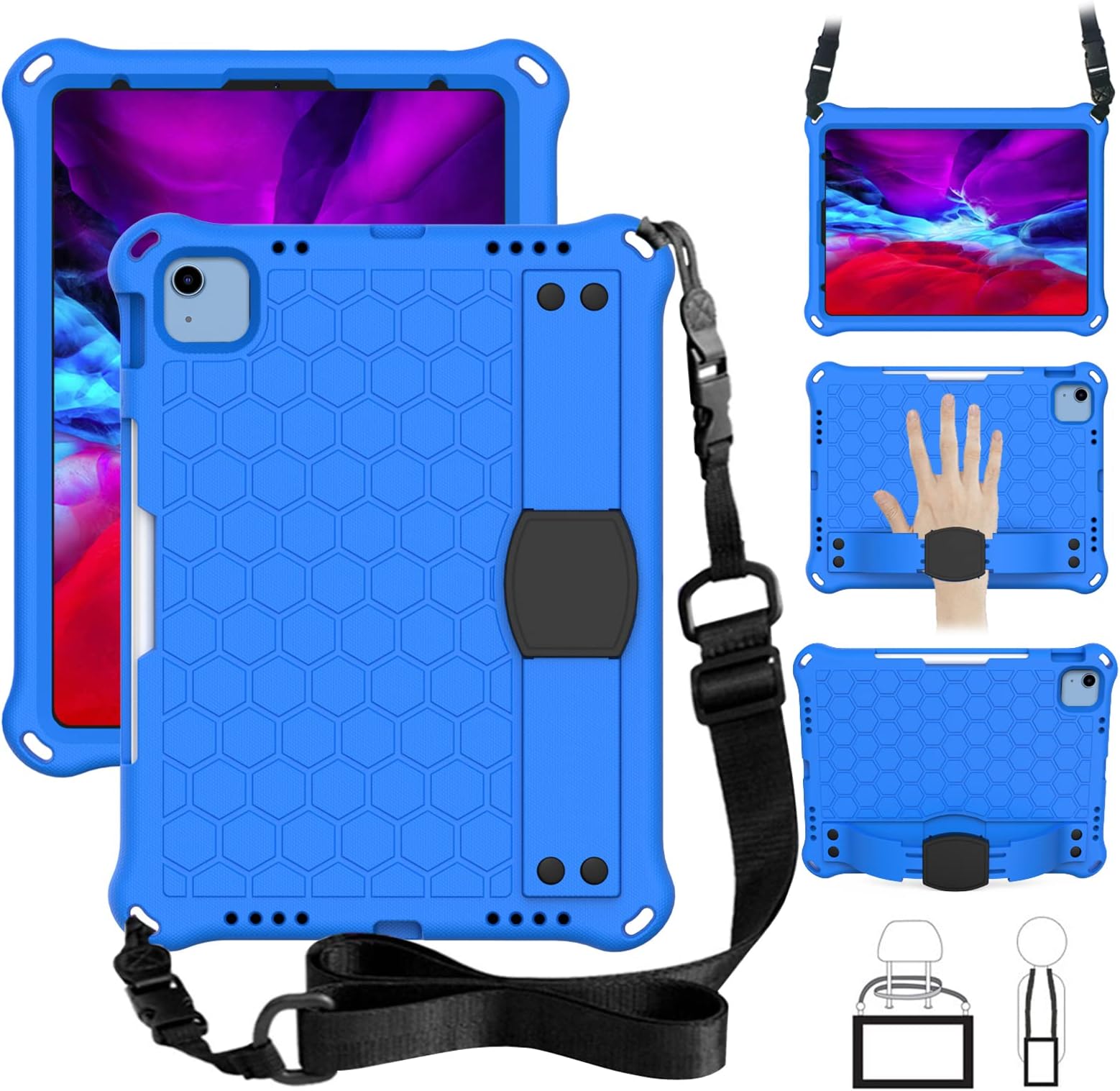 Foam Case for iPad Pro 11-inch (M4) | iPad Pro 11-inch (M5), Shockproof Cover with Shoulder Strap/Hand Strap with Retractable Stand
