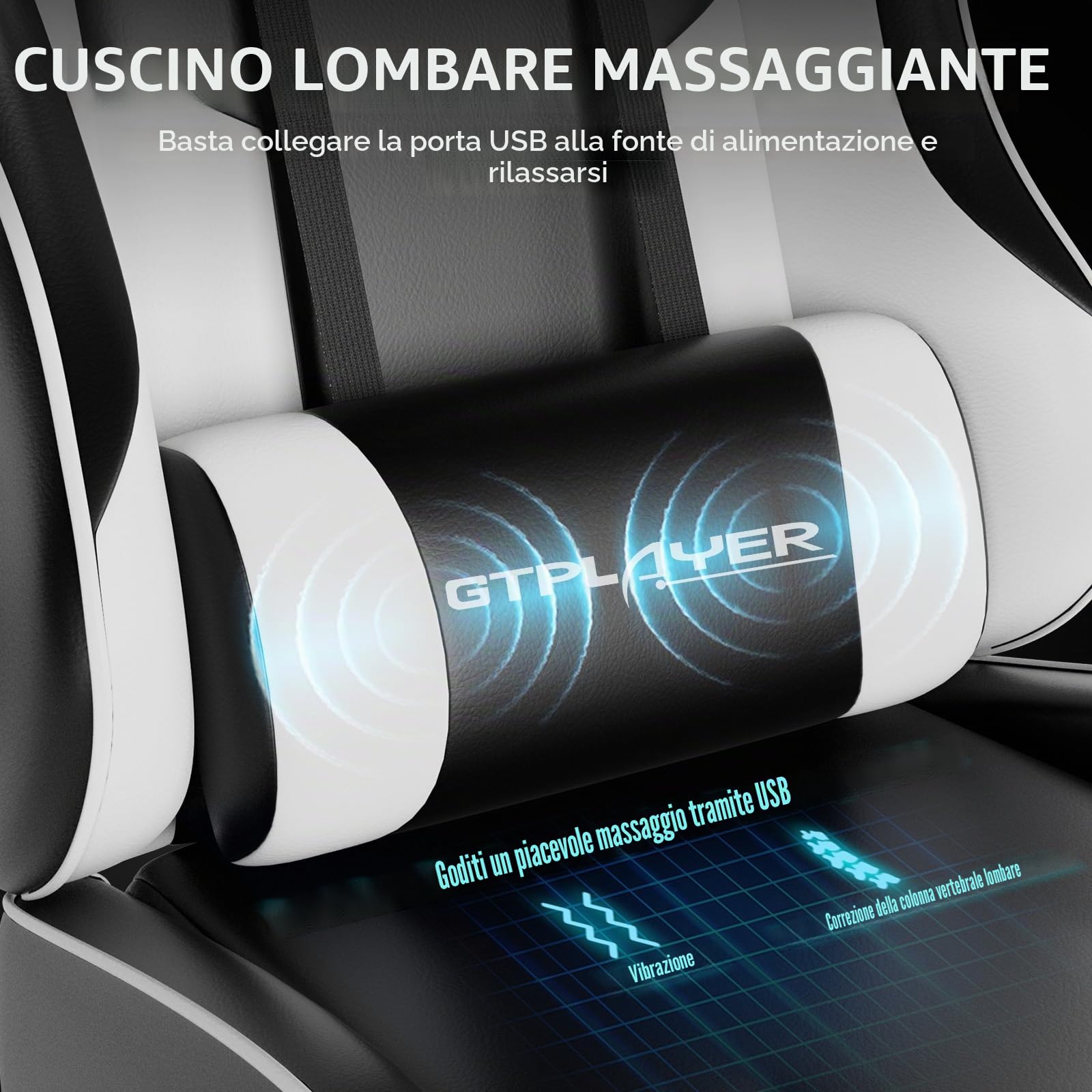 GTPLAYER Sedia Gaming Sedia da ufficio Sedia Gamer Music con altoparlante Bluetooth, design ergonomico (bianco)