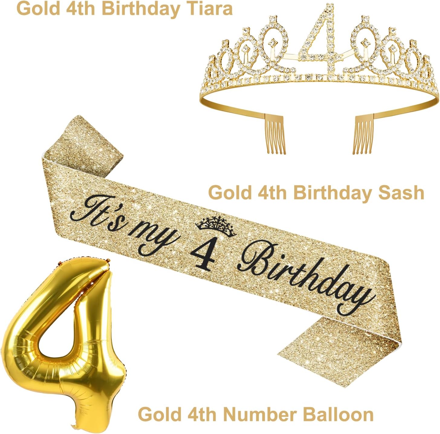 YeohJoy Gold 4th Birthday Decorations for Girl image 3