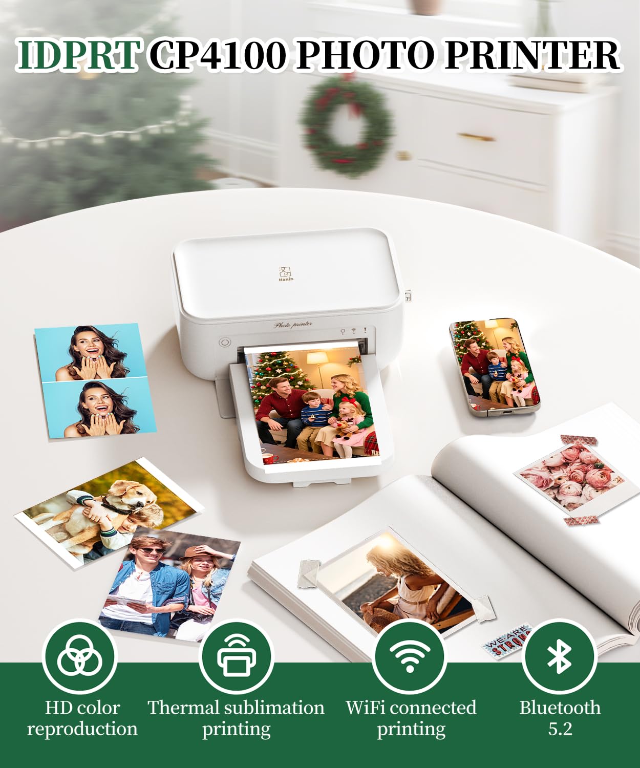 iDPRT Stampante fotografica 4x6, 108 fogli e 2 nastri, stampante istantanea per iPhone, Android, sublimazione termica, connessione WI-Fi, stampanti fotografiche a colori per uso domestico