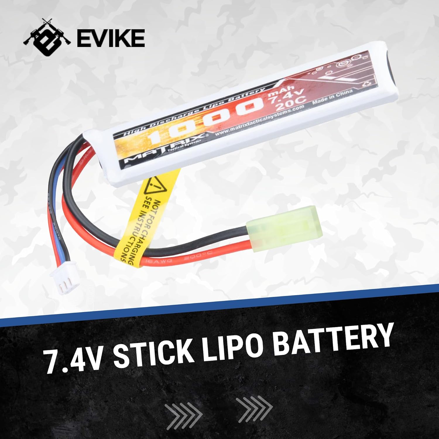 Evike Airsoft - Matrix High Performance 7.4V Stick Type Airsoft LiPo Battery (Model: 1000mAh / 15C / Small Tam & Long Wire)