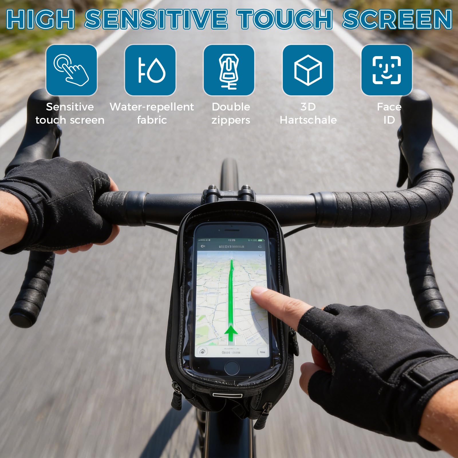 CNMTCCO Fahrradtasche Rahmentasche Wasserdicht Handyhalterung Fahrrad für Smartphone bis zu 7 Zoll, Oberrohrtasche Fahrrad Zubehoer mit TPU Touchscreenfür Mountainbikes, Rennräder und E-Bikes