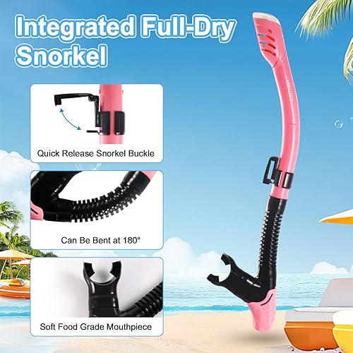 Miniatura 5 de Juego de esnórquel para adultos, juego de máscara de esnórquel de secado completo para adultos, protección antivaho, unisex, vista panorámica HD