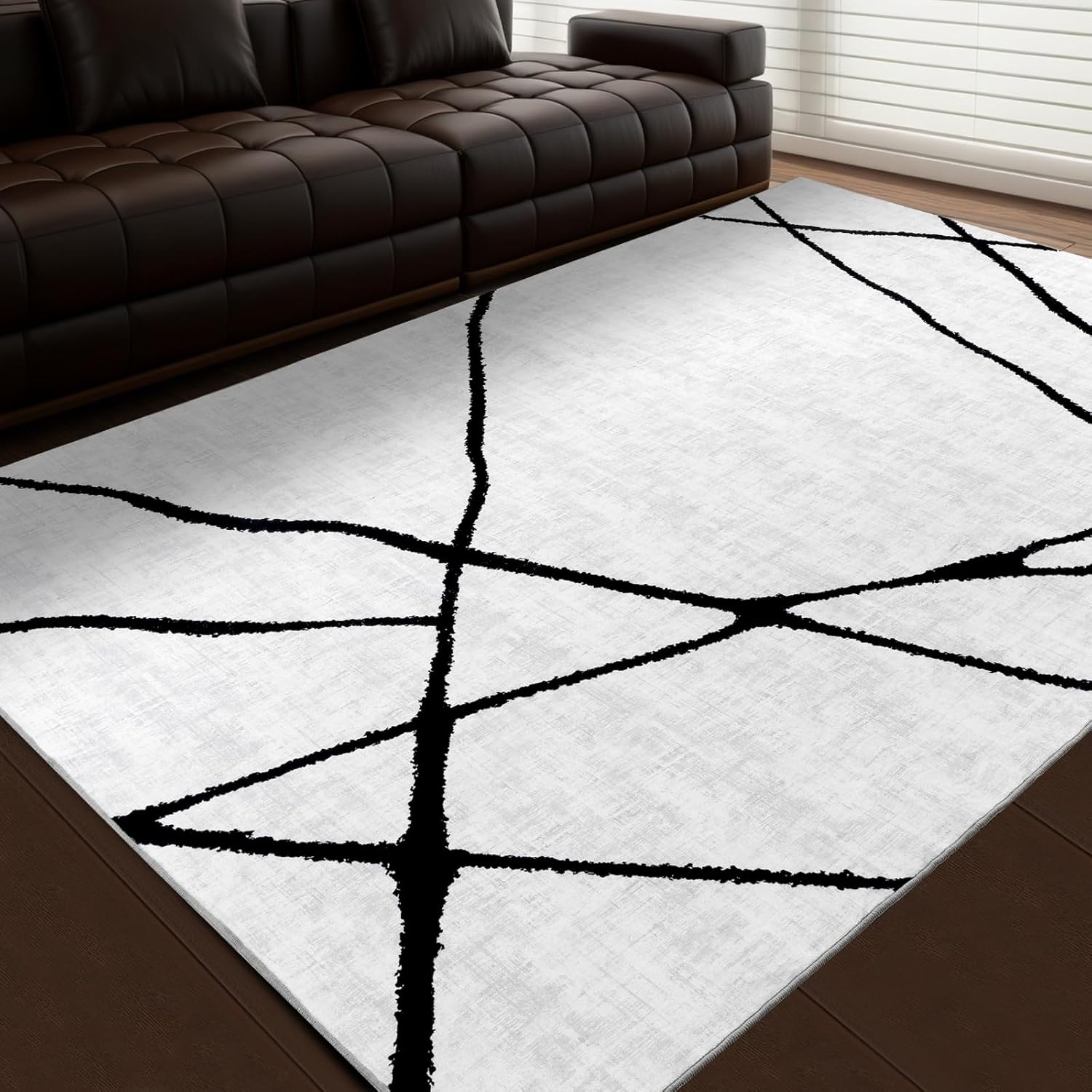 YIHOUSE Modern Washable 8'x10' Area Rug for Living Room Bedroom - Large Abstract Black and White Rug Non-Slip Ultra-Thin Home Decor,Geometric,8x10ft Geometric 8' x 10' (Rectangular)
