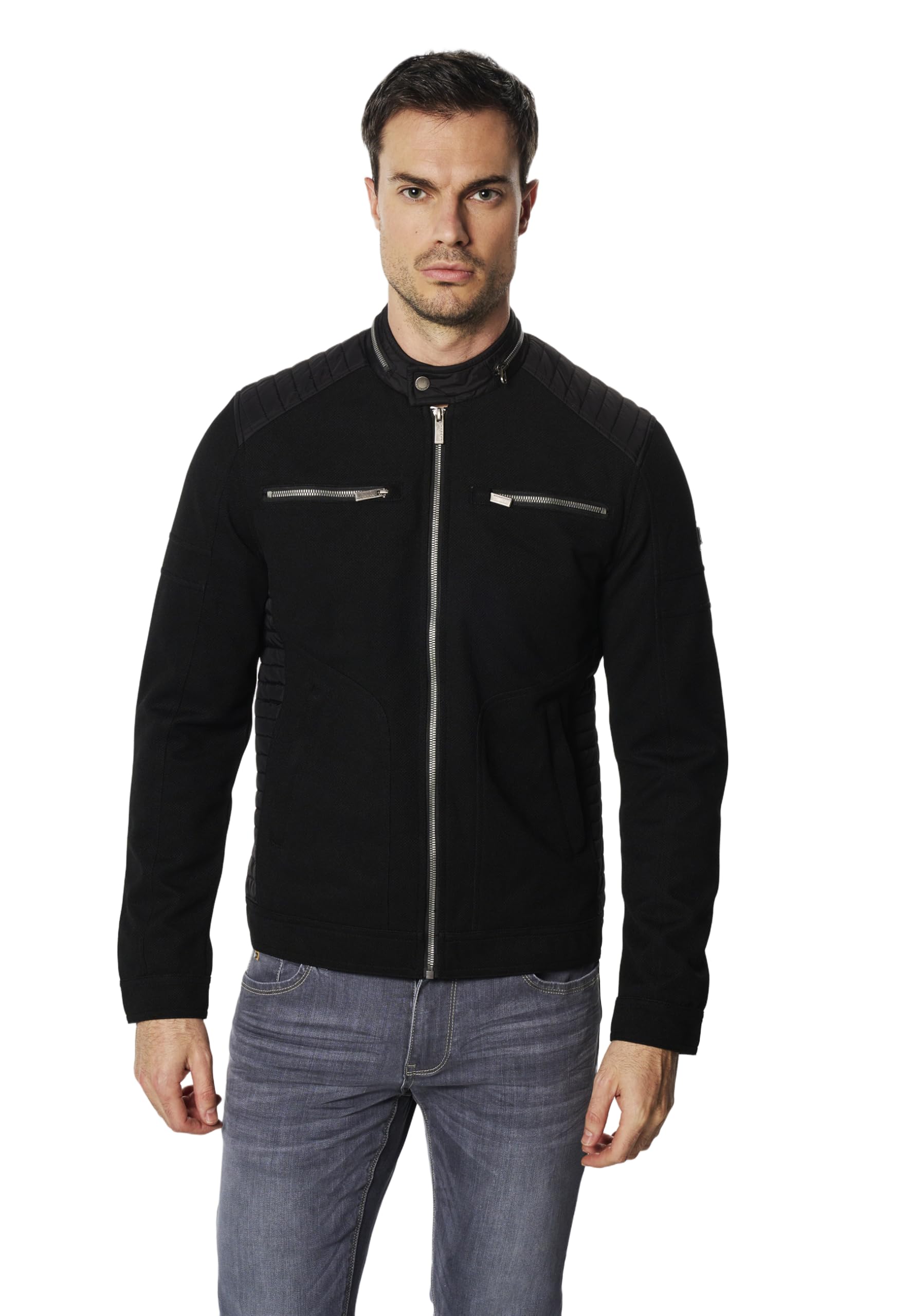 Koroshi Chaqueta cazadora biker ligera para hombre, de color black, Talla XL