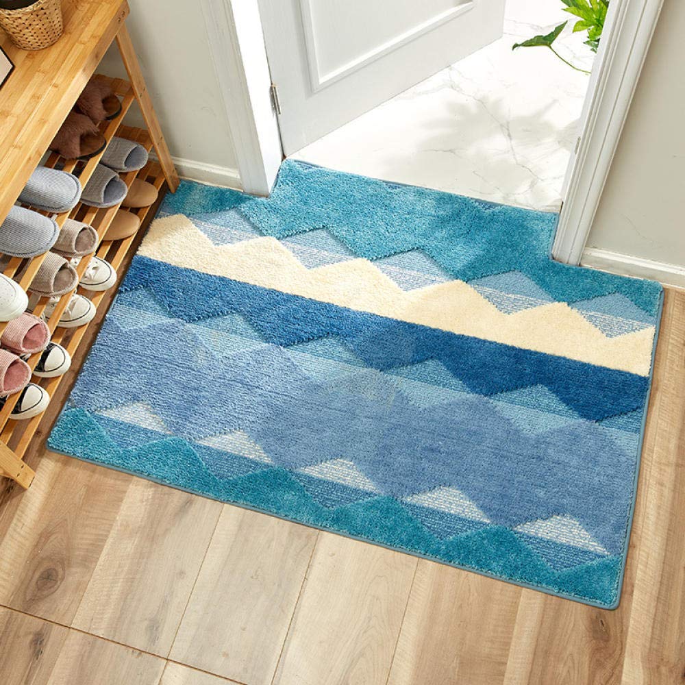 Paillasson entree exterieur Rayures Beiges Bleues Tapis Paillasson d Entree Interieur tapis de bain Antidérapant Paillasson Lavable en Machine Paillasson Extérieur Absorbant Tapis Entree(90x150cm)