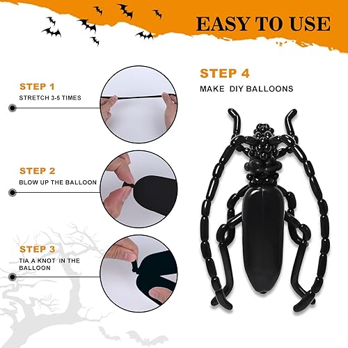 Miniatura 3 de 260 globos negros, globos largos negros, 260 globos giratorios con bomba, 160 globos largos negros para animales de globo, globos largos de payaso