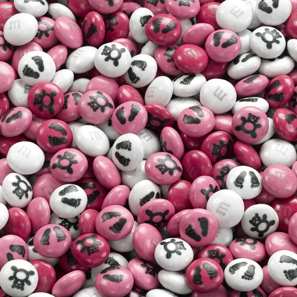 M&M'S au chocolat au lait pré-imprimés Naissance ou Baptême- Sachet vrac de 1,5kg de chocolats roses et blancs - Idée de cadeaux pour célébrer la naissance d'un bébé
