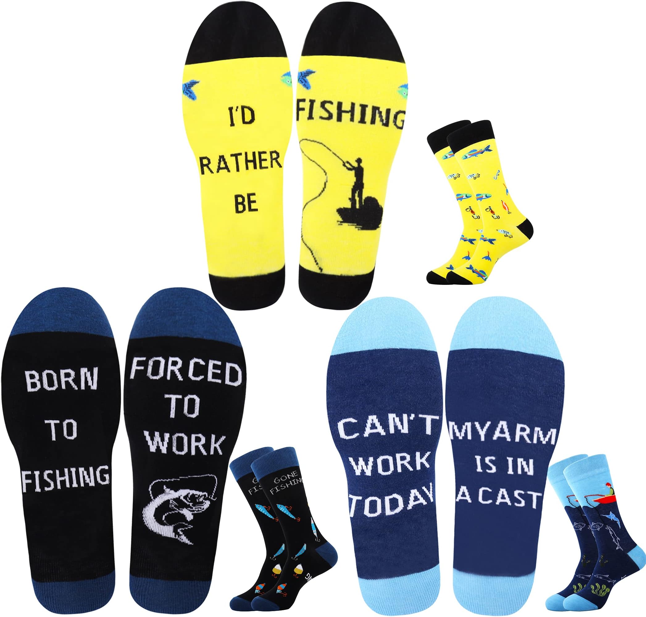 Jeasona Fishing Gifts for Men Funny Socks Multipack Colourful Funky Dress Cotton Funny Novelty Cool Crazy 9-11