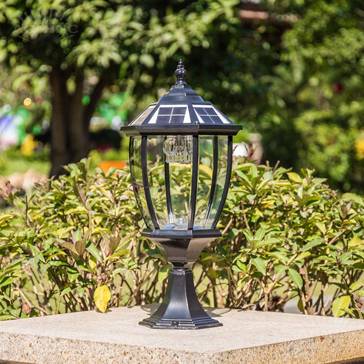 ACMHNC Vintage Sockelleuchte Solar LED Pfostenleuchte Außenleuchte, Outdoor Gartenlampe Solar Pollerleuchte Außen in Antik Look, Klassisch Retro Wegeleuchte in Aluguß, IP54, 2200Mah,Schwarz