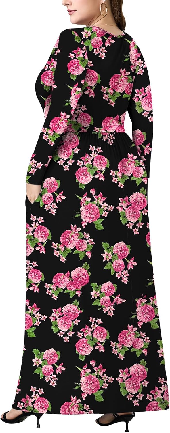 Plus Size Maxi Dresses for Curvy Women V Neck Casual Long Dress with Pockets 1X-5X - Image 5