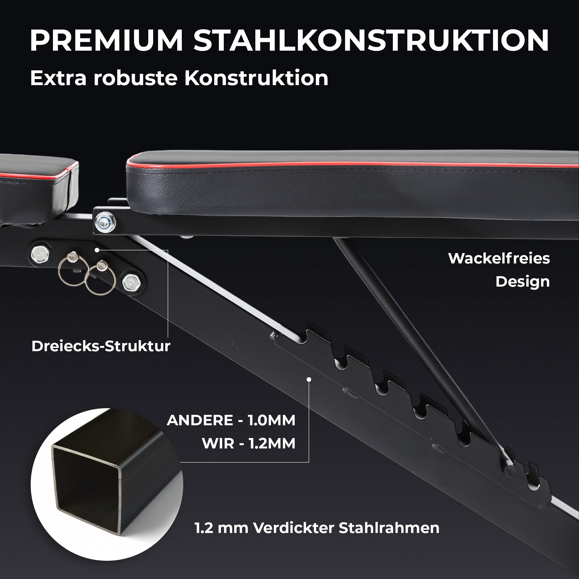 7-in-1 Hantelbank klappbar & verstellbar, bis 200kg belastbar | Schrägbank, Fitnessbank, Trainingsbank, Rückentrainer, platzsparend, 7 Positionen verstellbar, inkl. 2 Widerstandsbänder