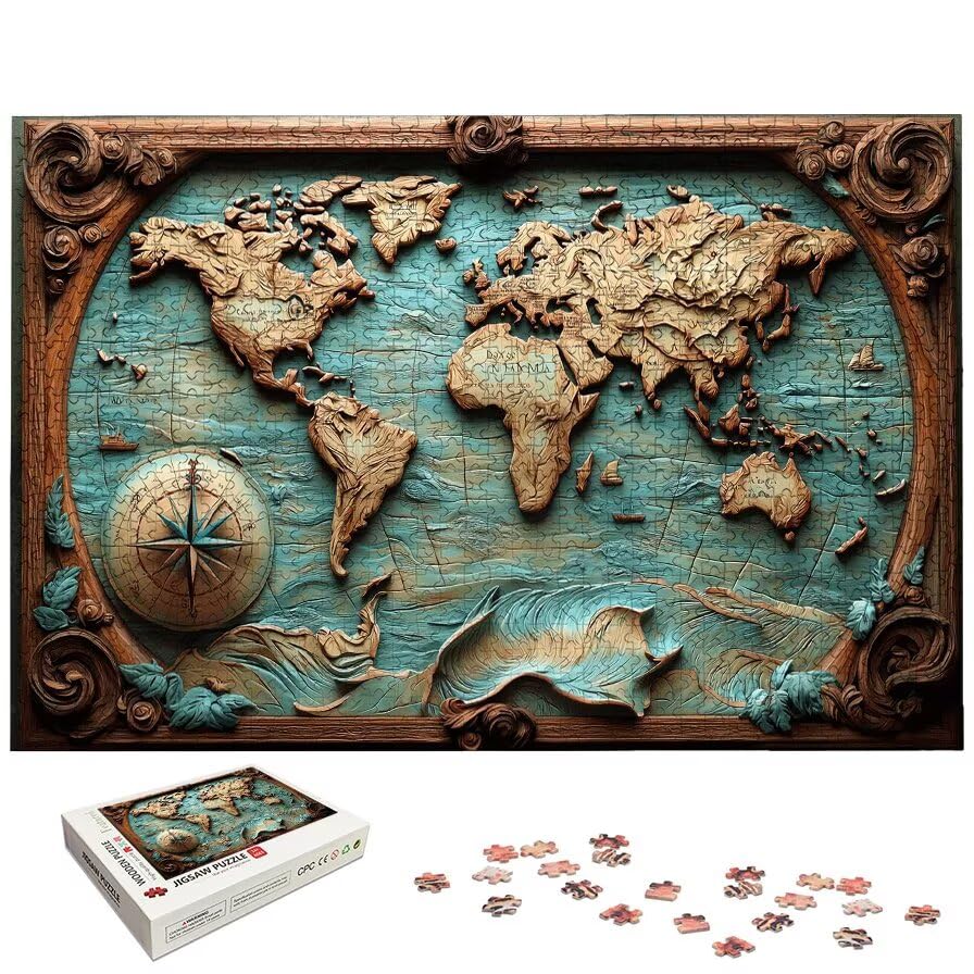 Puzzle 2000 Piezas, Puzzle Mapa Mundi con Caja Regalo, Retro Puzzles 2000 Piezas Adultos, Medidas: 100 x 70 cm, Rompecabezas Adultos de Madera, Rompecabezas Desafiante para Decoración Hogar, -4974