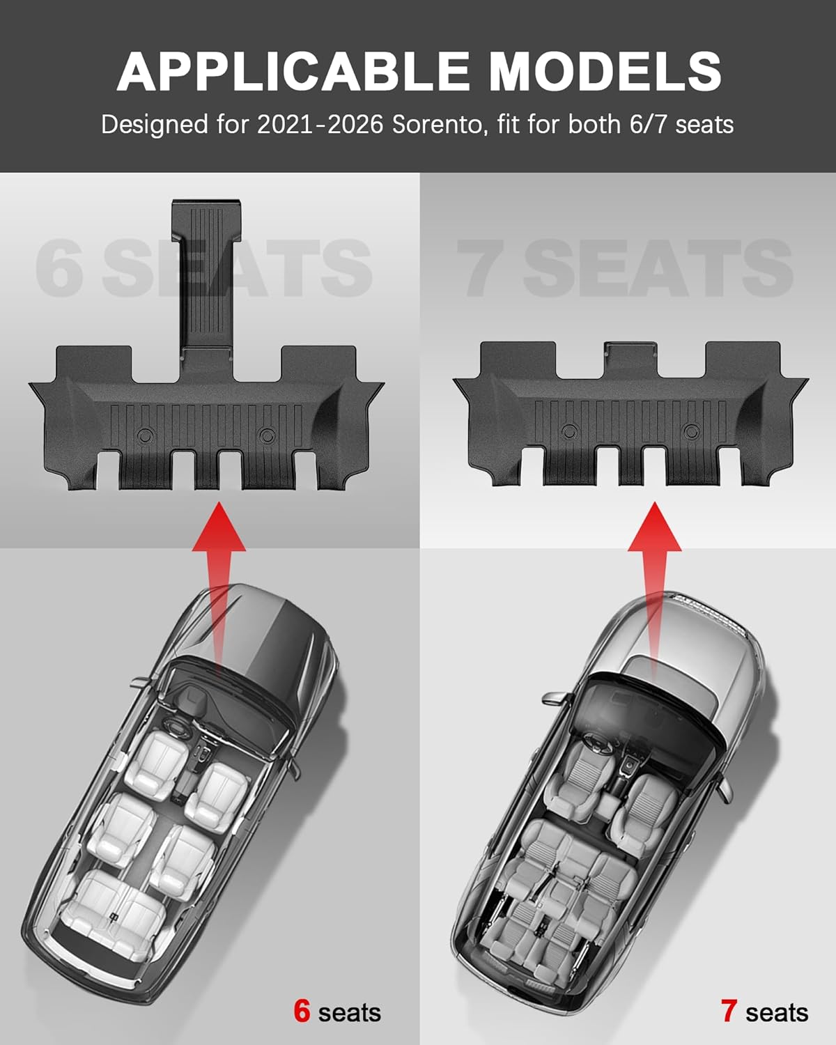 Original 2021-2026 Sorento Floor Mats & Cargo Liner & Backrest Mat for Kia Sorento 6/7 Seats (Not for Hybrid) - Custom Fit TPE Floor Liners & Trunk Mat - All Weather Mats for Sorento 2021-2025 2026 (6)Kia Sorento 2021-2026 Floor Mats & Cargo Liner & Backrest Mat