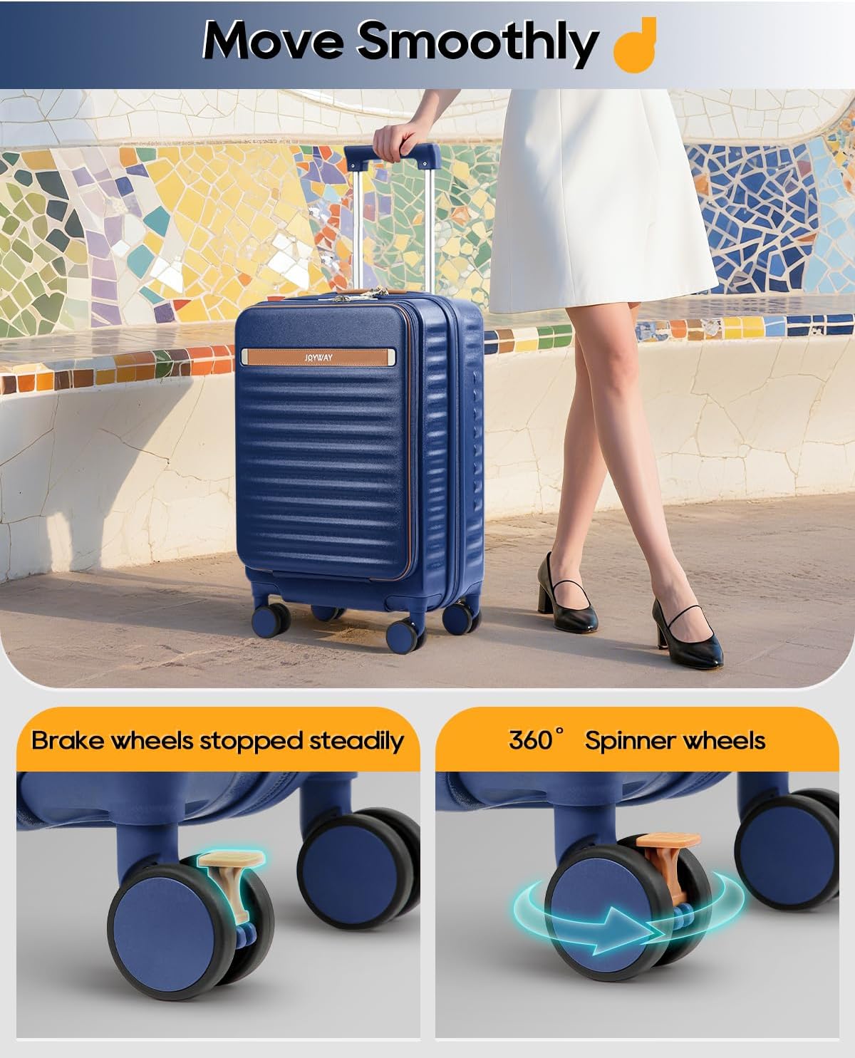 Joyway Carry on Luggage Airline Approved with Front Compartment and Cup Holder, 20 Inch Hard Shell Carry-on Suitcase with Spinner Wheels and TSA Lock for Women Men - Image 5