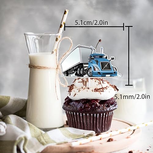 Miniatura 2 de 18 piezas de decoración temática de postre con purpurina azul para camión, automóvil, transporte, vehículos, suministros de decoración para baby