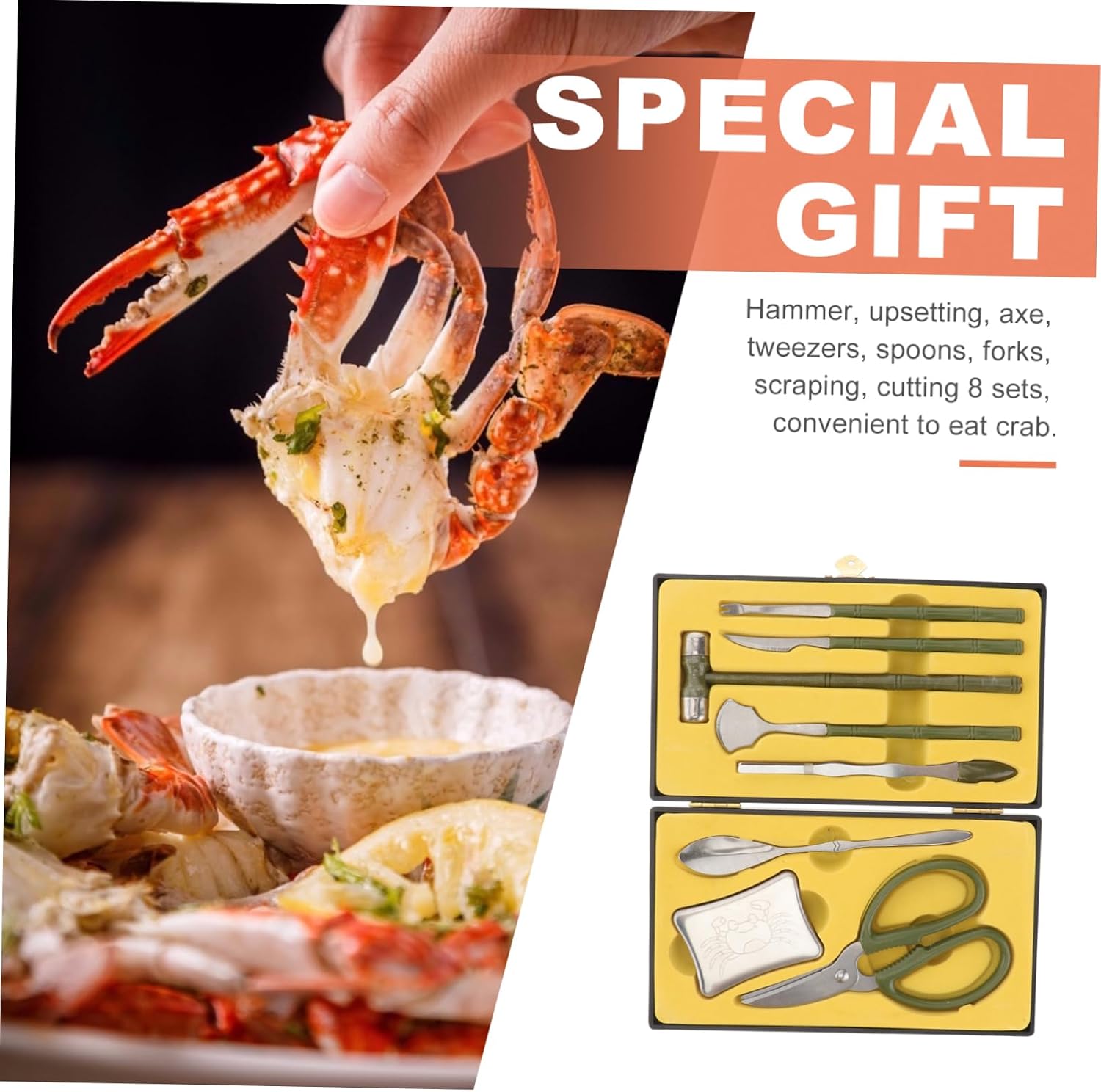 8pcs Crab Tongs for Live Crabs Seafood Tools Stainless Steel Lobster Shellers for Seafood Crackers Restaurant Home Use
