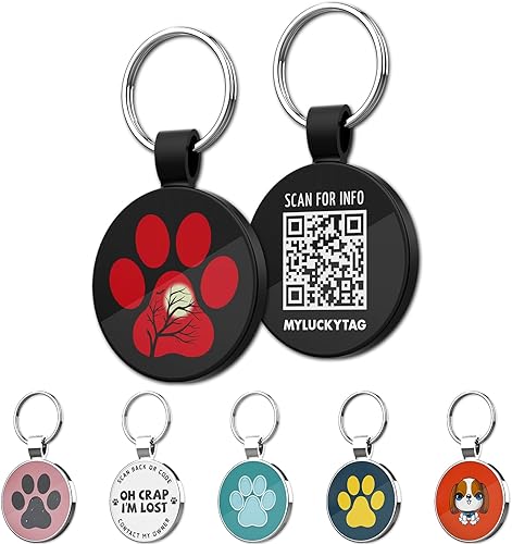 MYLUCKYTAG Etiquetas de identificación de mascotas con código QR - Perfil en línea de mascotas - Escanear QR Recibir correo electrónico de alerta