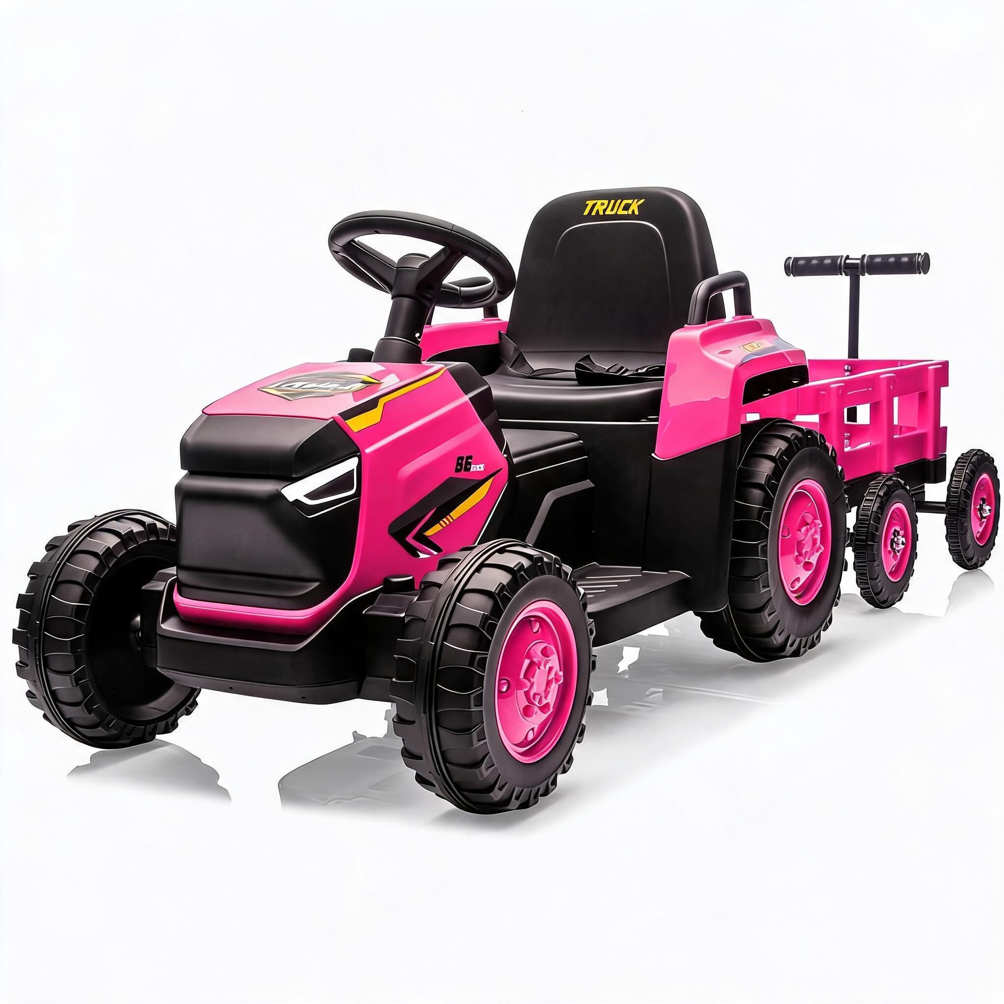 Tracteur électrique Enfant 12V avec remorque Amovible - 6 Roues, Double Moteur, LED, Musique, klaxon, télécommande 2.4G, 3 Vitesses, Batterie Rechargeable - Jouet Voiture sécurisé pour