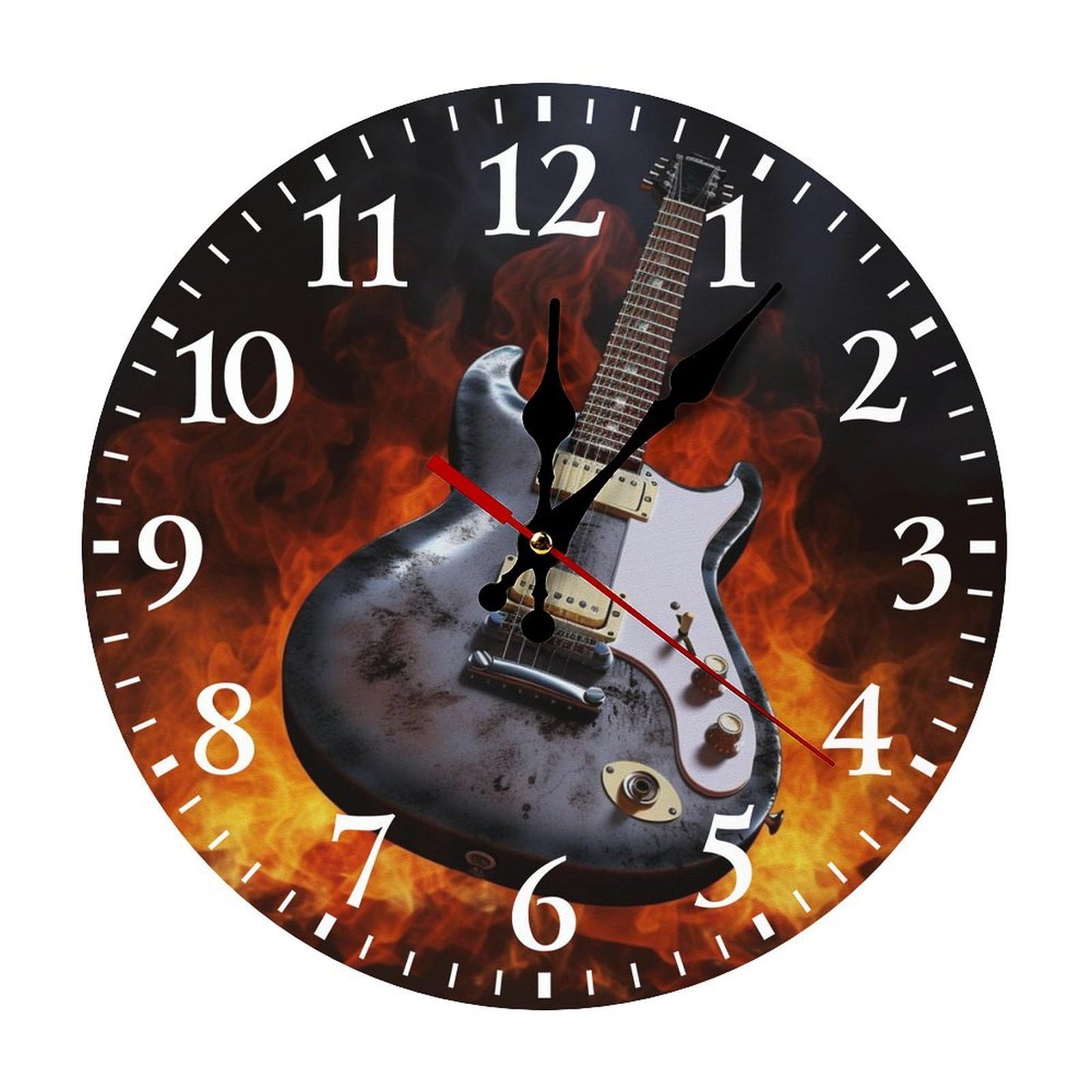 NTVOWPZO 10 Inch Wall Clock Rock Guitar Battery Operated Wall Clocks Silent Non-Ticking Round Wall Clock for Living Room Kitchen Home Office Wall Decorative Clock